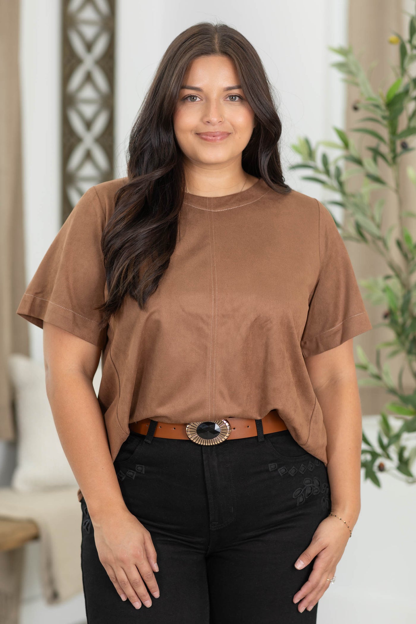 Staccato Suede Swing Short Sleeve Top