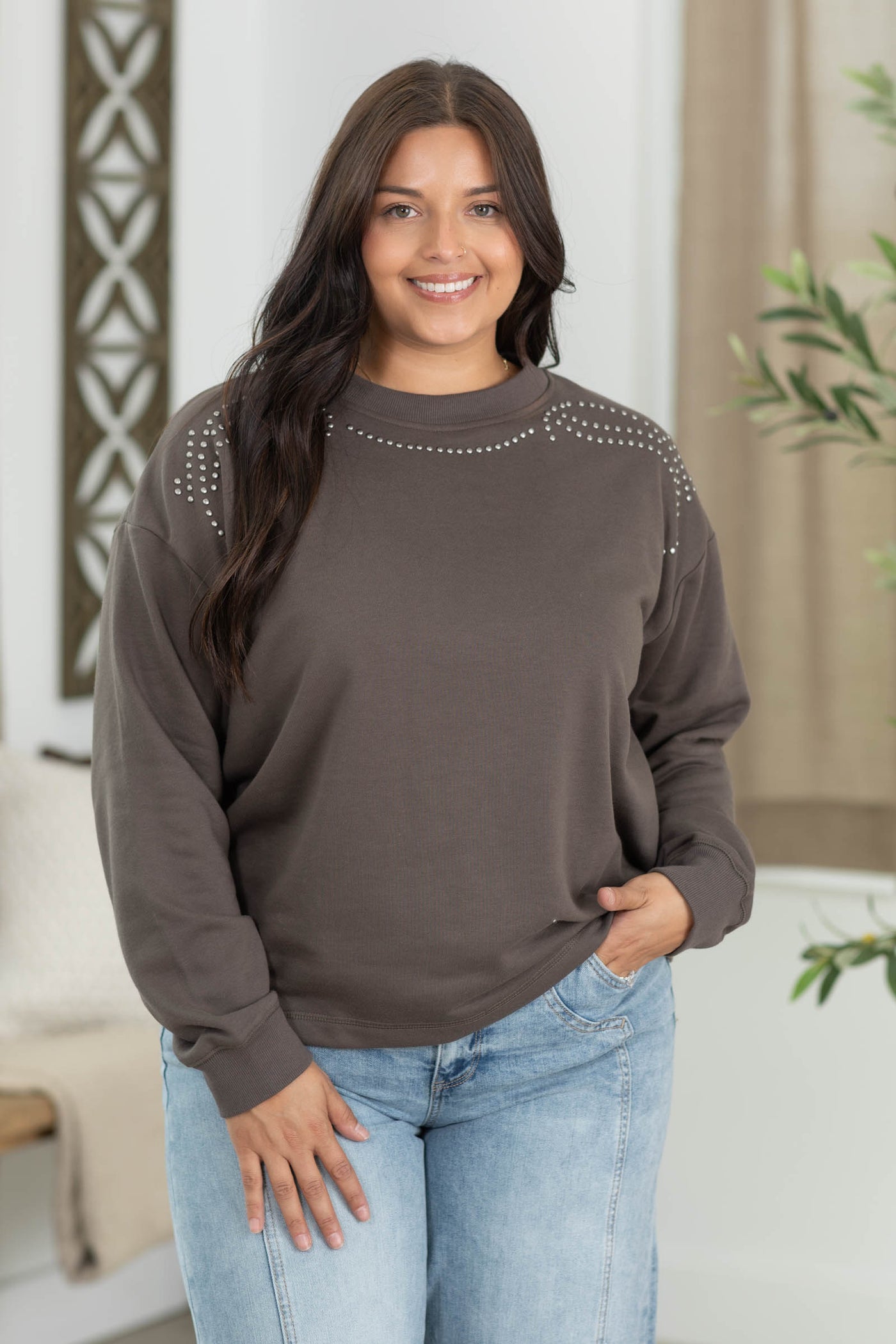 Staccato Studded Crewneck Sweatshirts