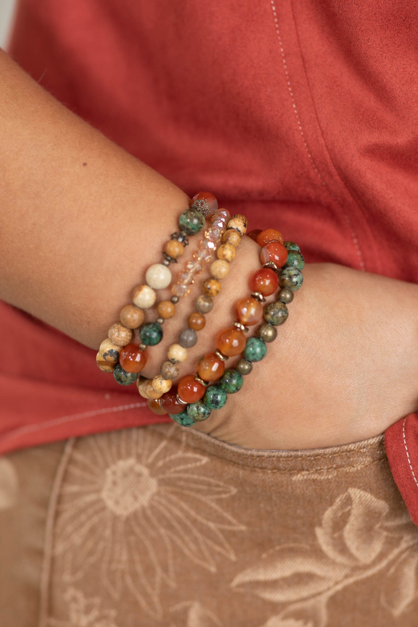 Rust And Teal Set of 5 Stretch Bracelets