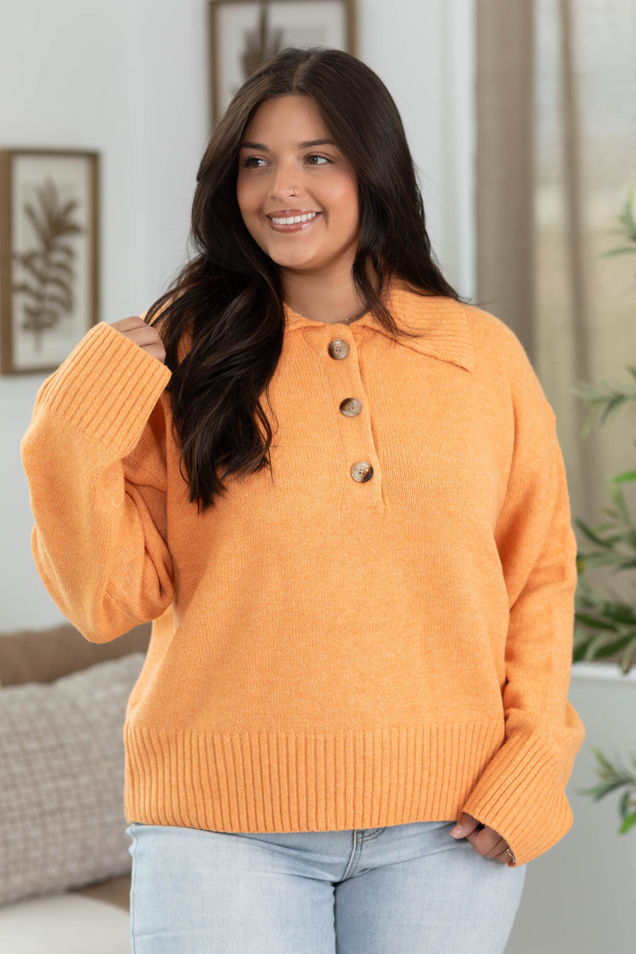 Cotierra Sweater Polo Quarter Button Top