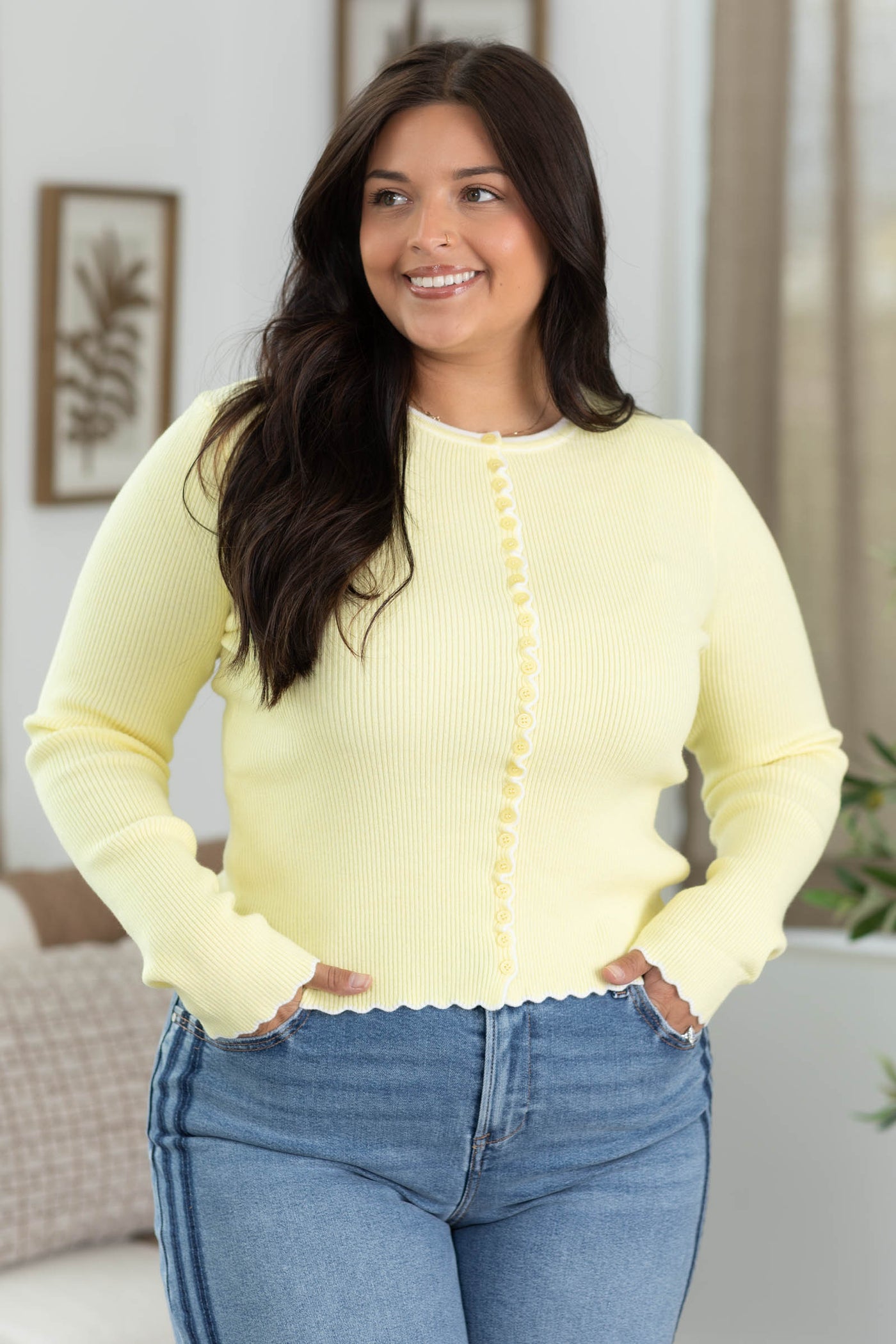Cotierra Scalloped Knit Cardigan Top