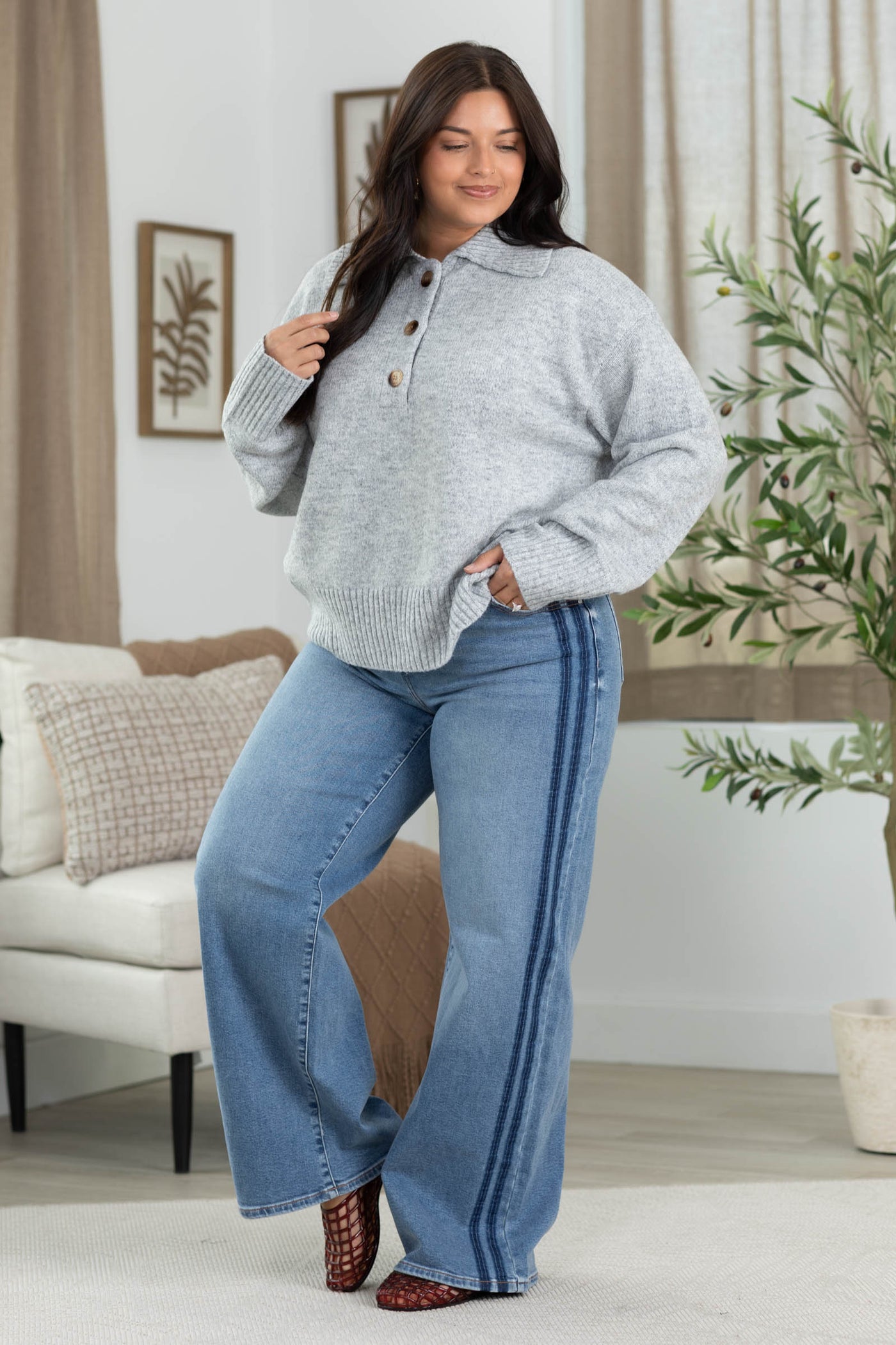 Cotierra Sweater Polo Quarter Button Top