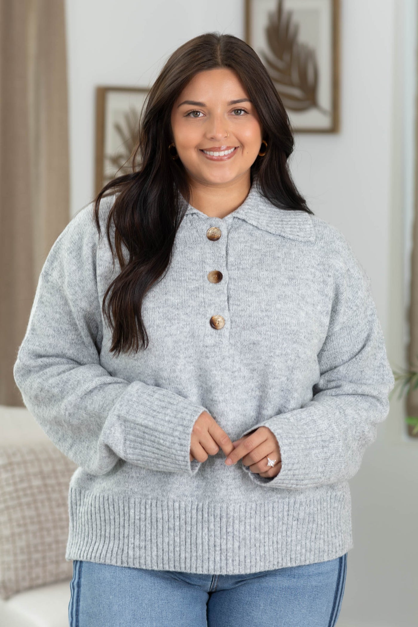 Cotierra Sweater Polo Quarter Button Top
