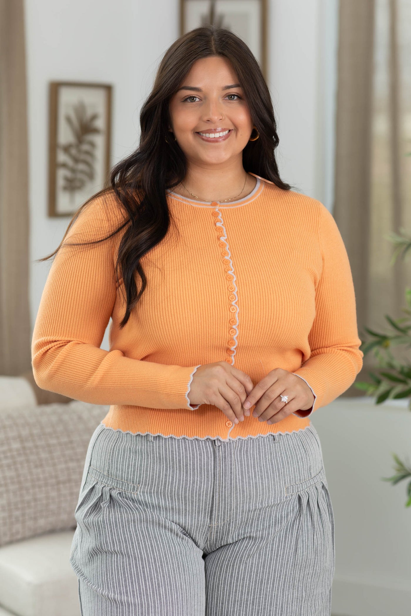 Cotierra Scalloped Knit Cardigan Top