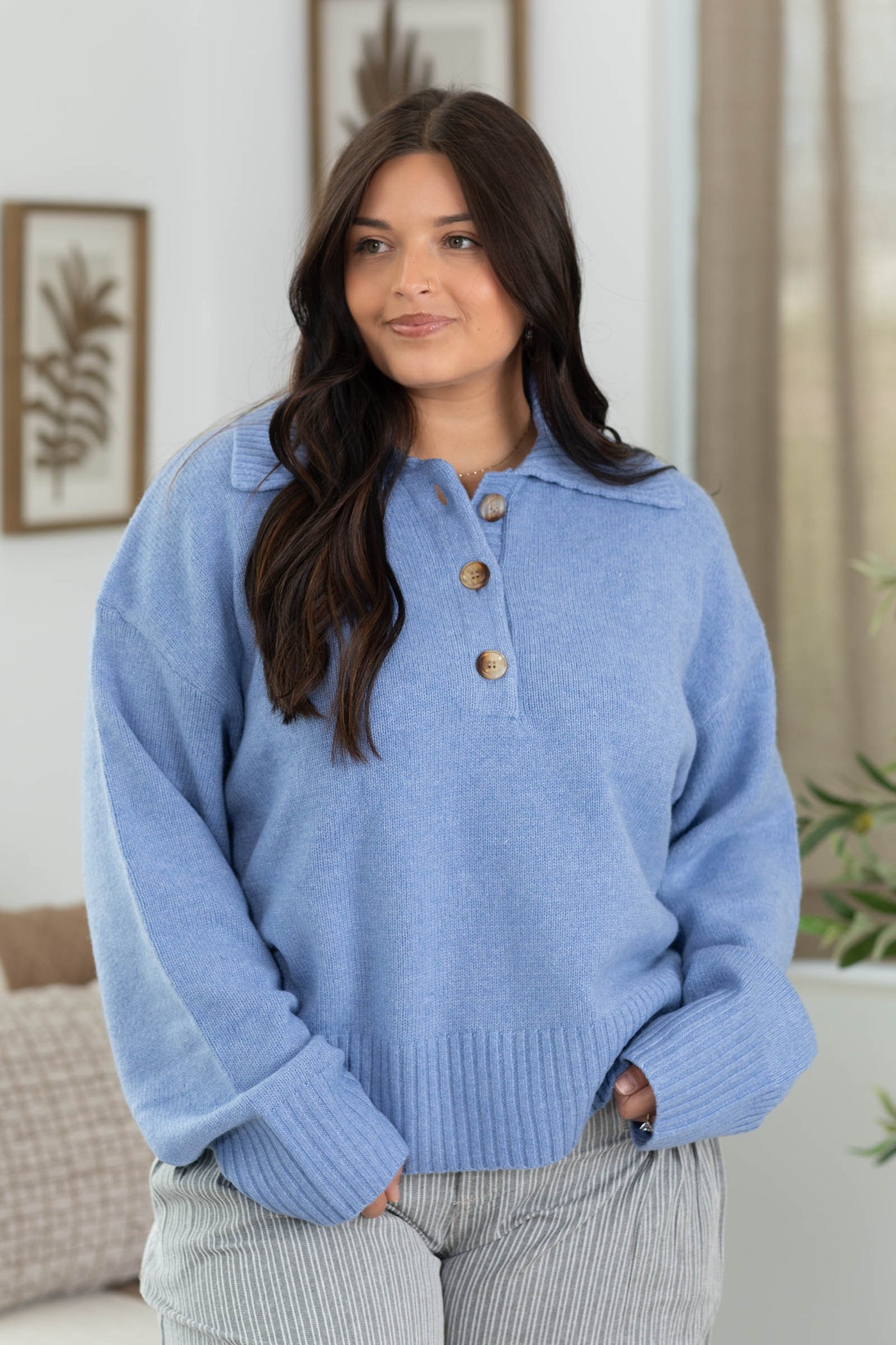 Cotierra Sweater Polo Quarter Button Top