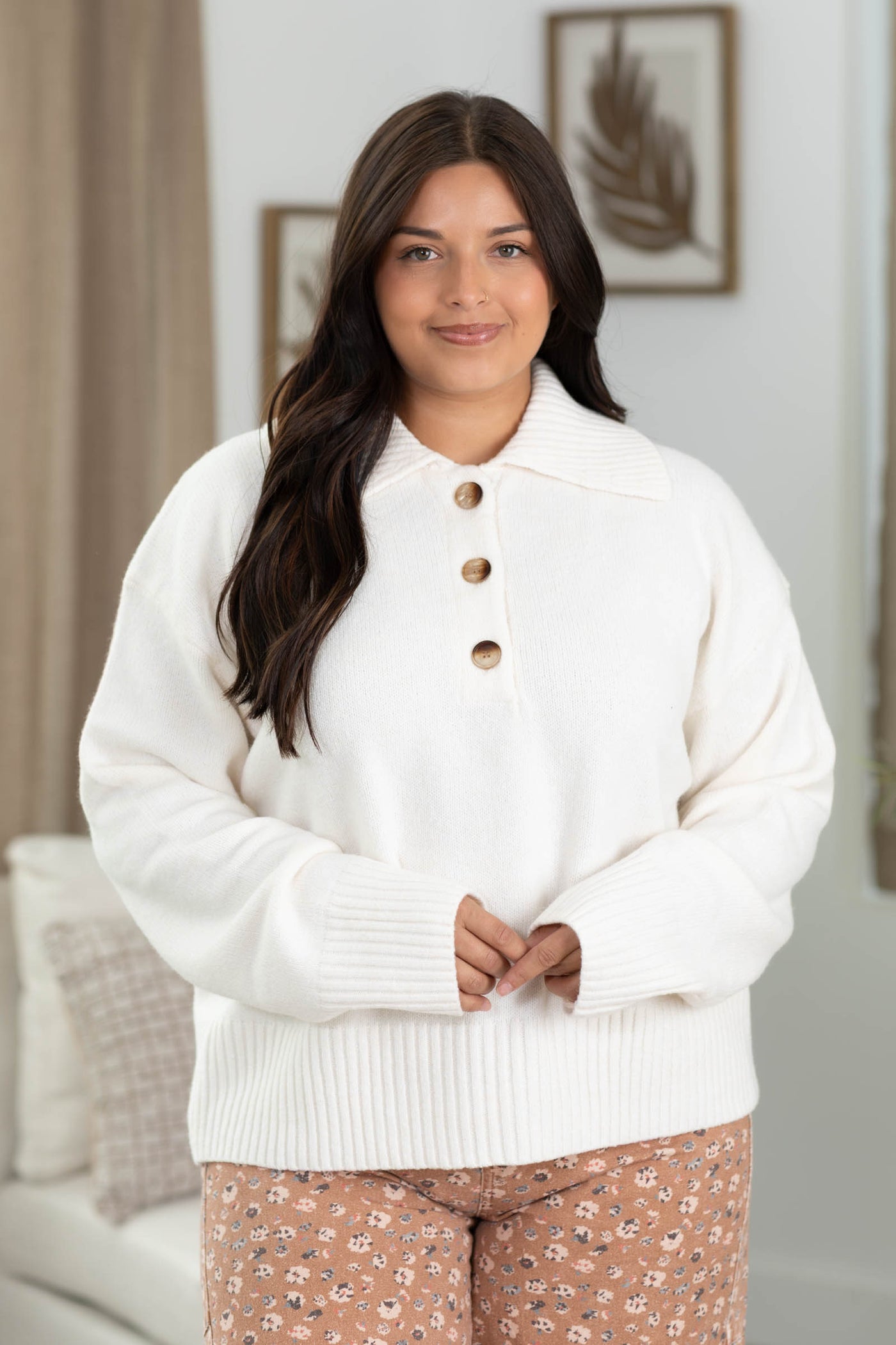 Cotierra Sweater Polo Quarter Button Top
