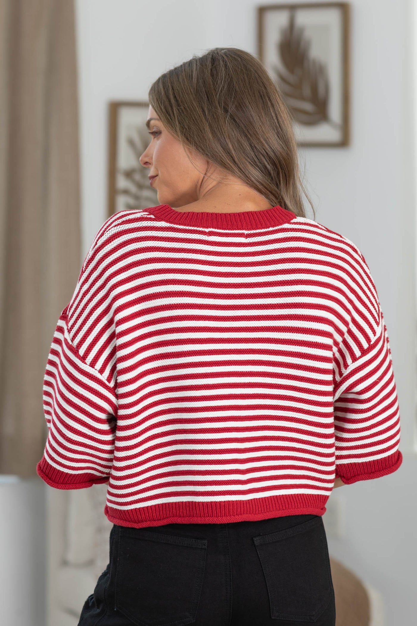 Half Sleeve Button Up Stripe Cardigan