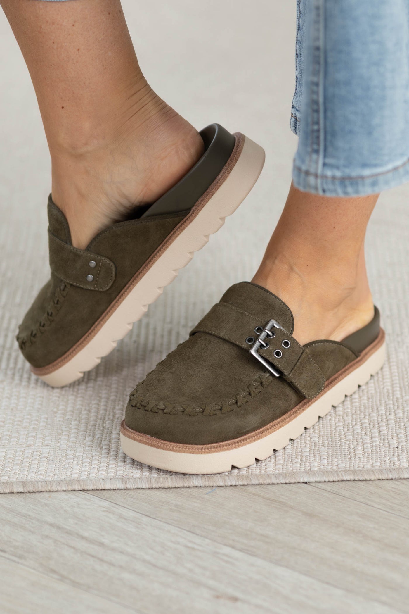 MIA Recycled Suede Platform Clog with Silver Buckle