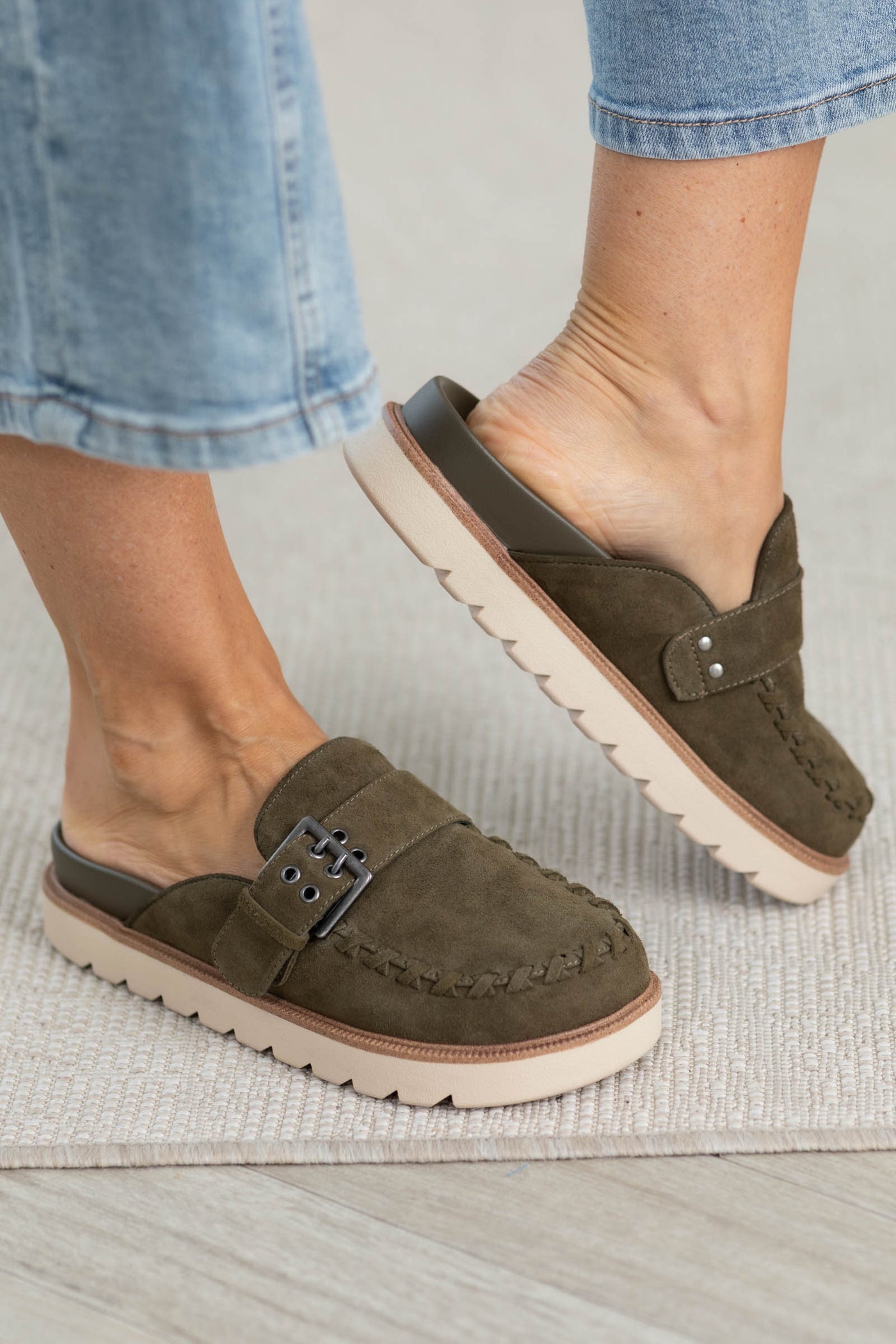 MIA Recycled Suede Platform Clog with Silver Buckle