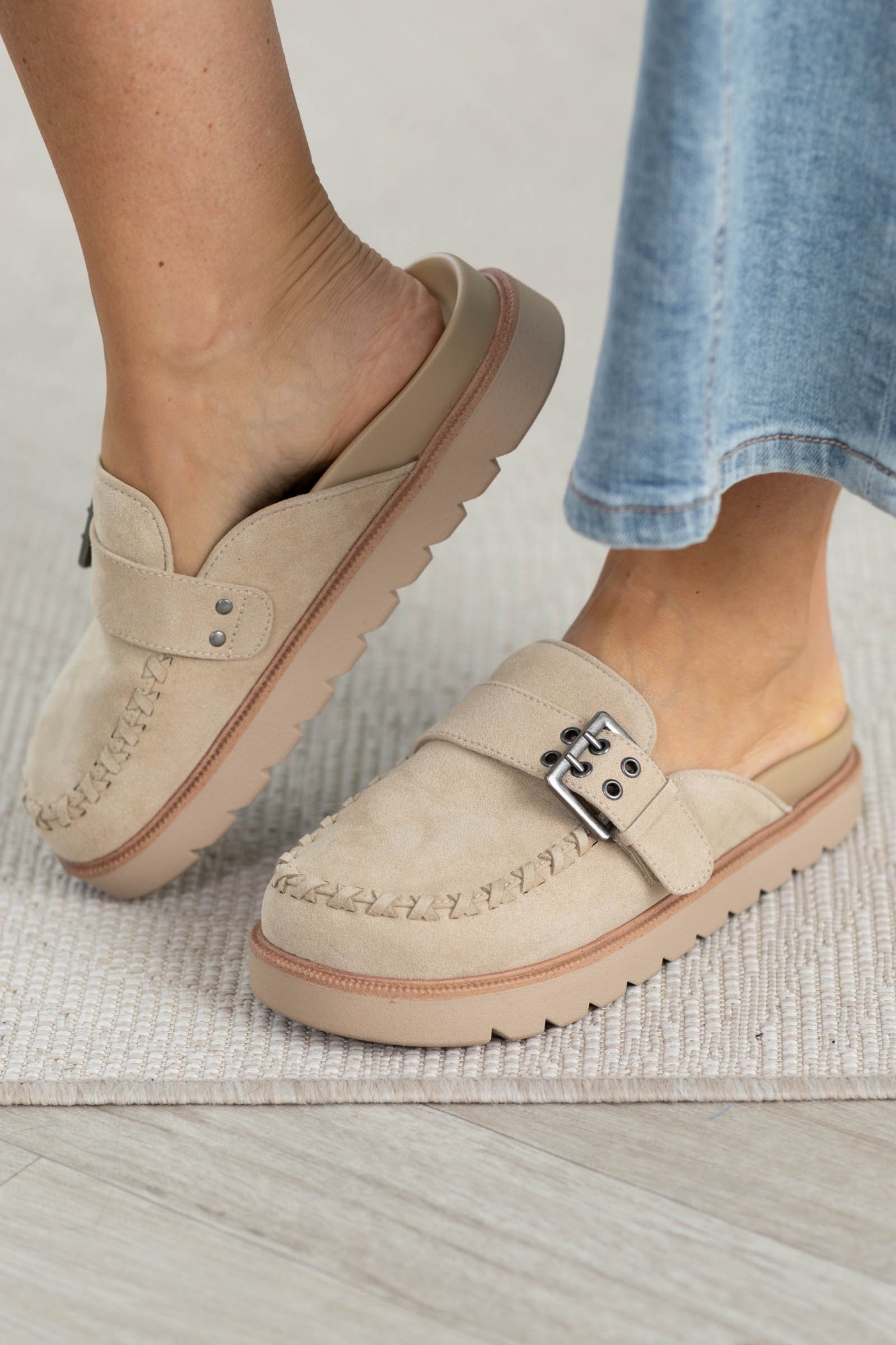 MIA Recycled Suede Platform Clog with Silver Buckle