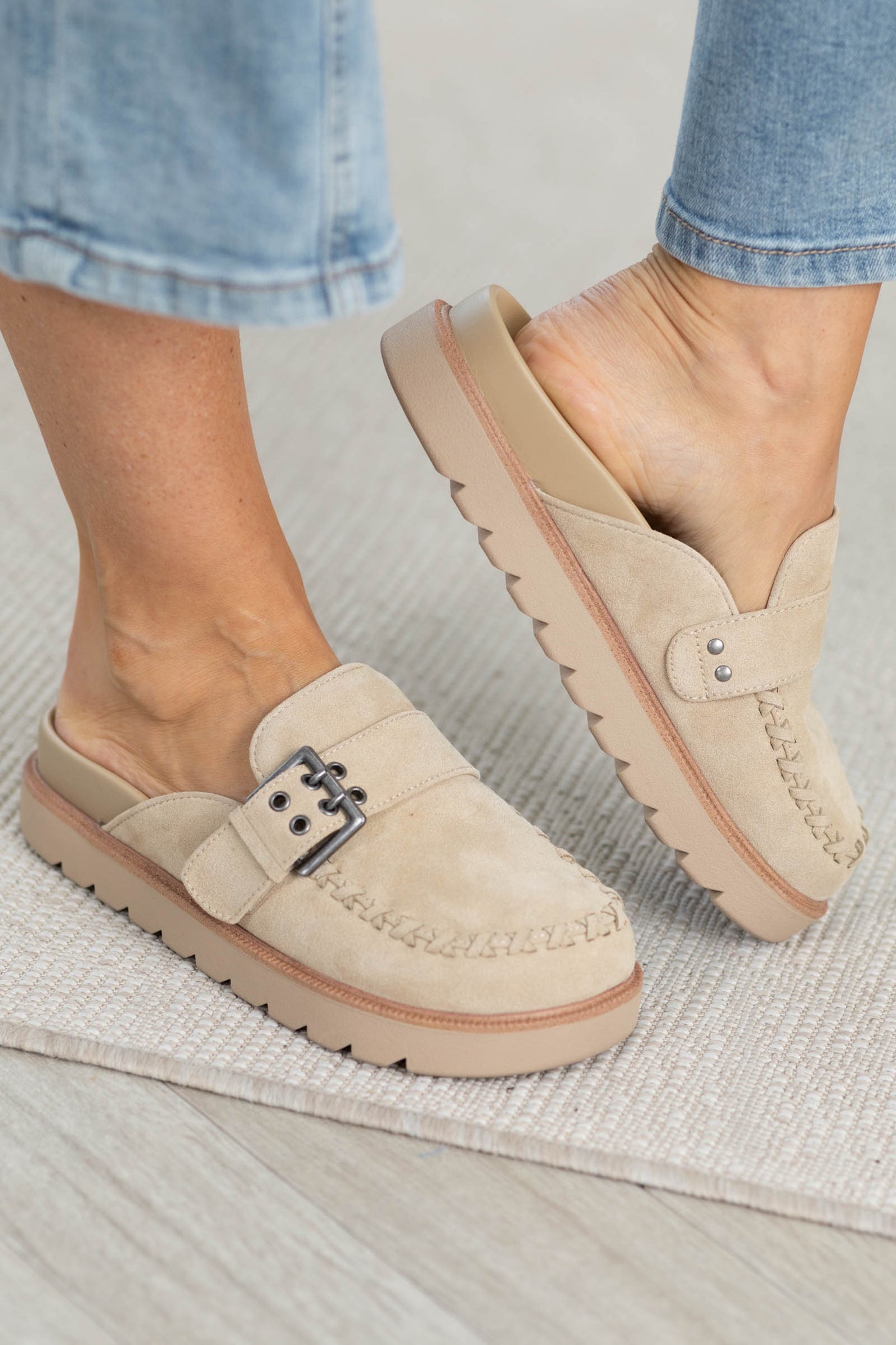 MIA Recycled Suede Platform Clog with Silver Buckle