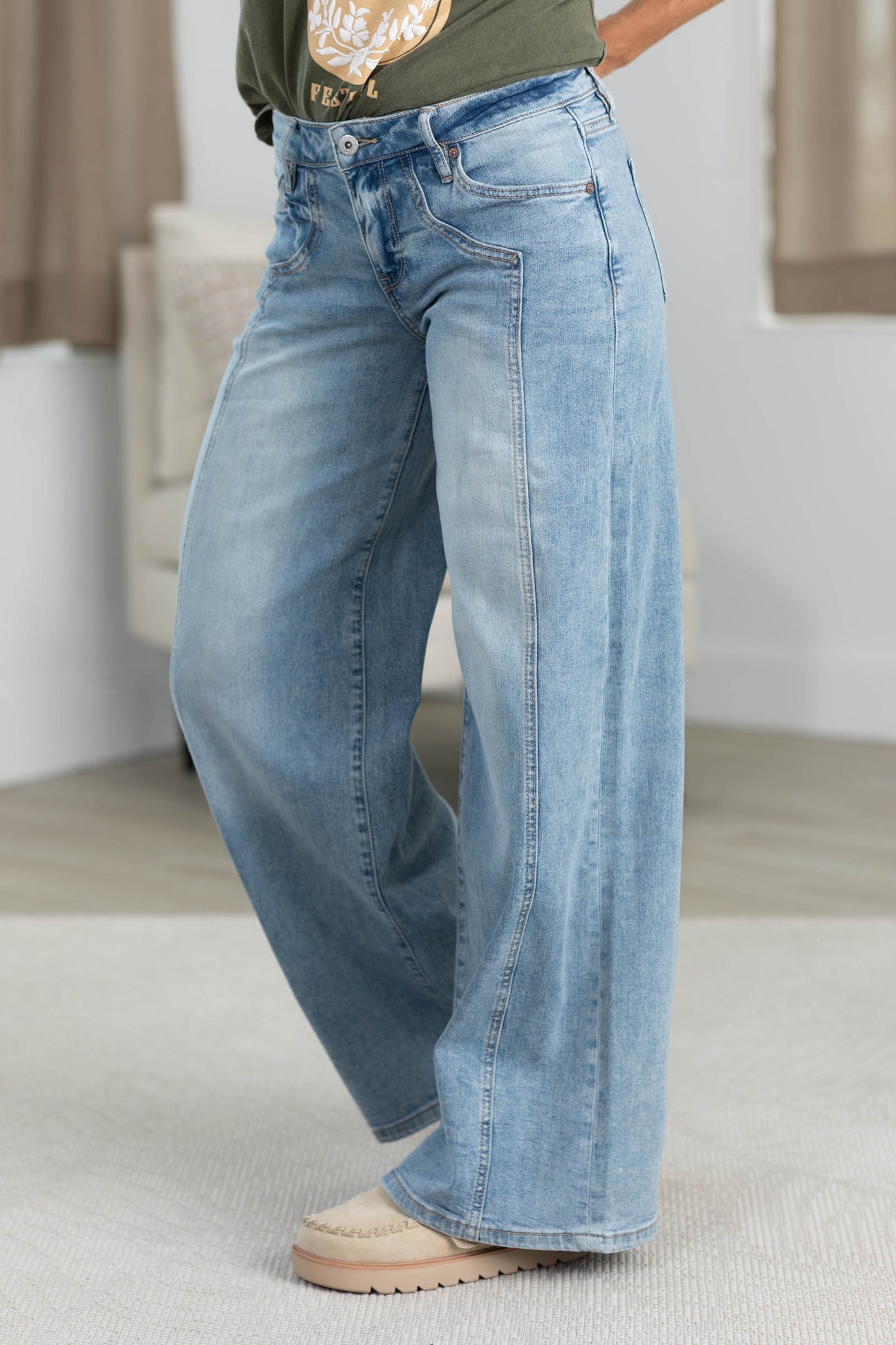 Mica Mid Rise Wide Side Panel Jean