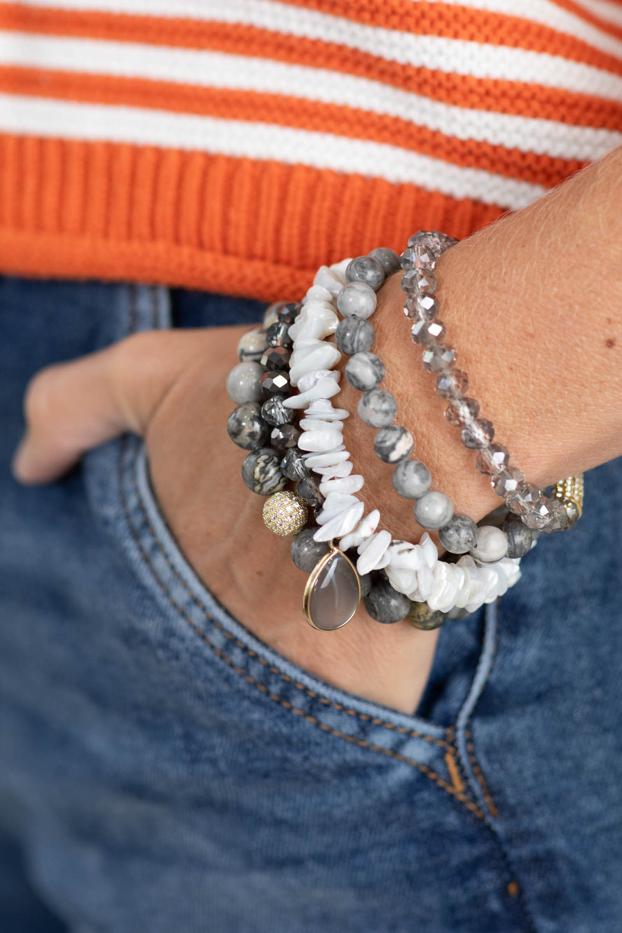 Light Grey Natural Stone Bracelet Set
