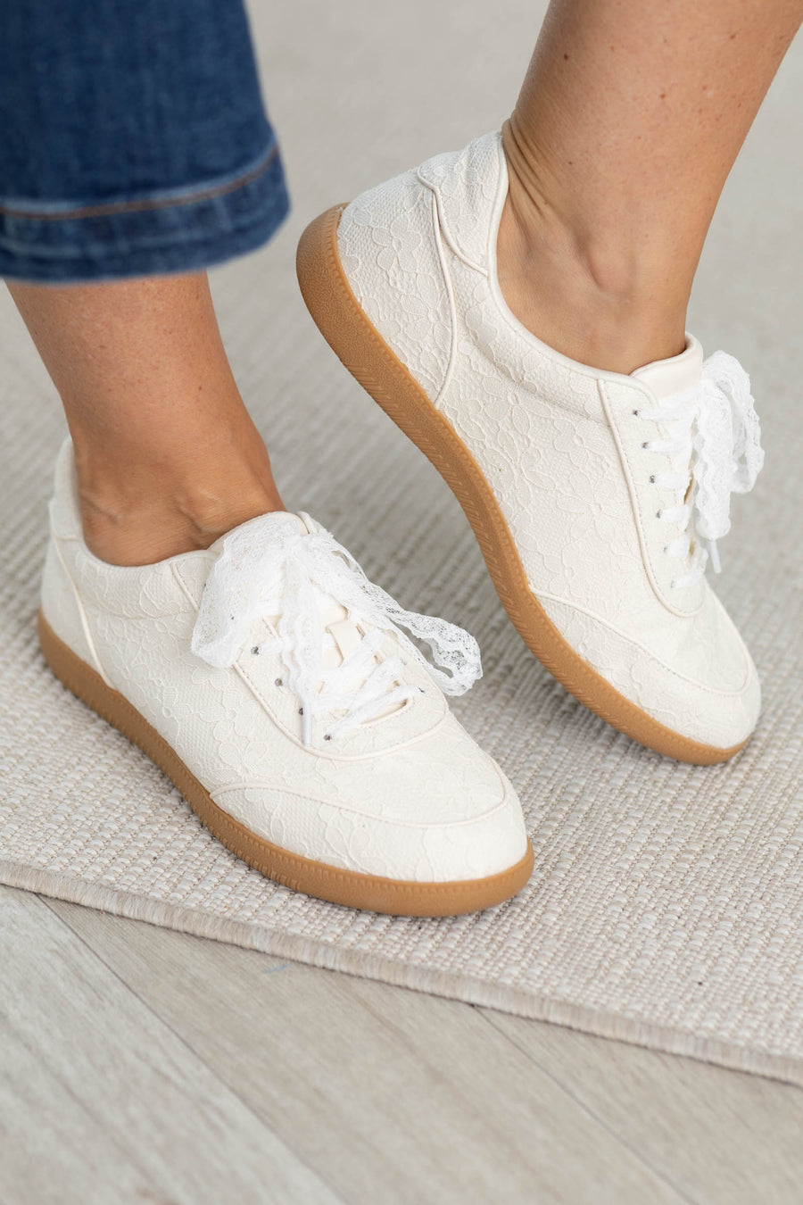 MIA Cream Floral Lace Up Sneakers