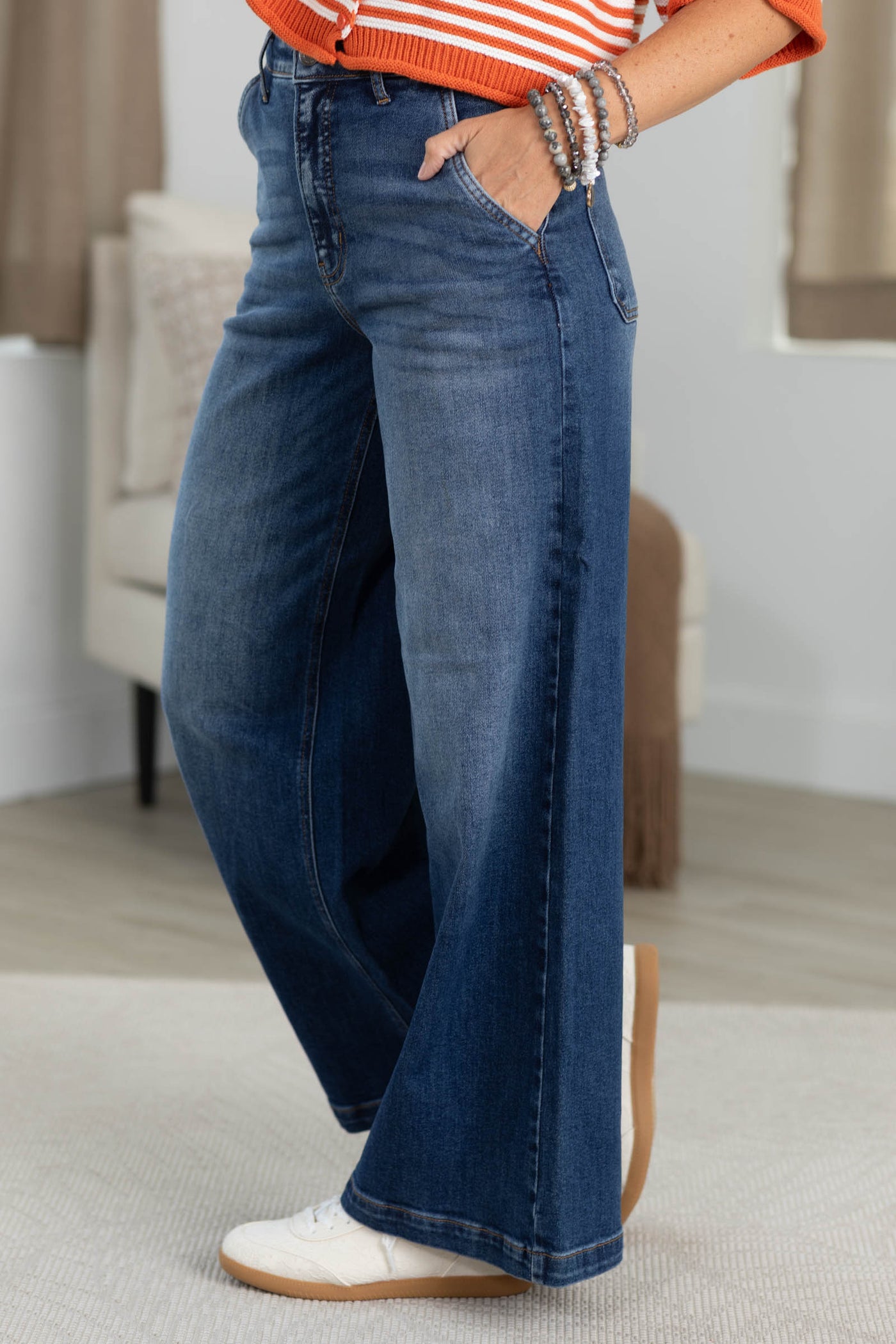 Cello Dark High Rise Wide Leg Jeans
