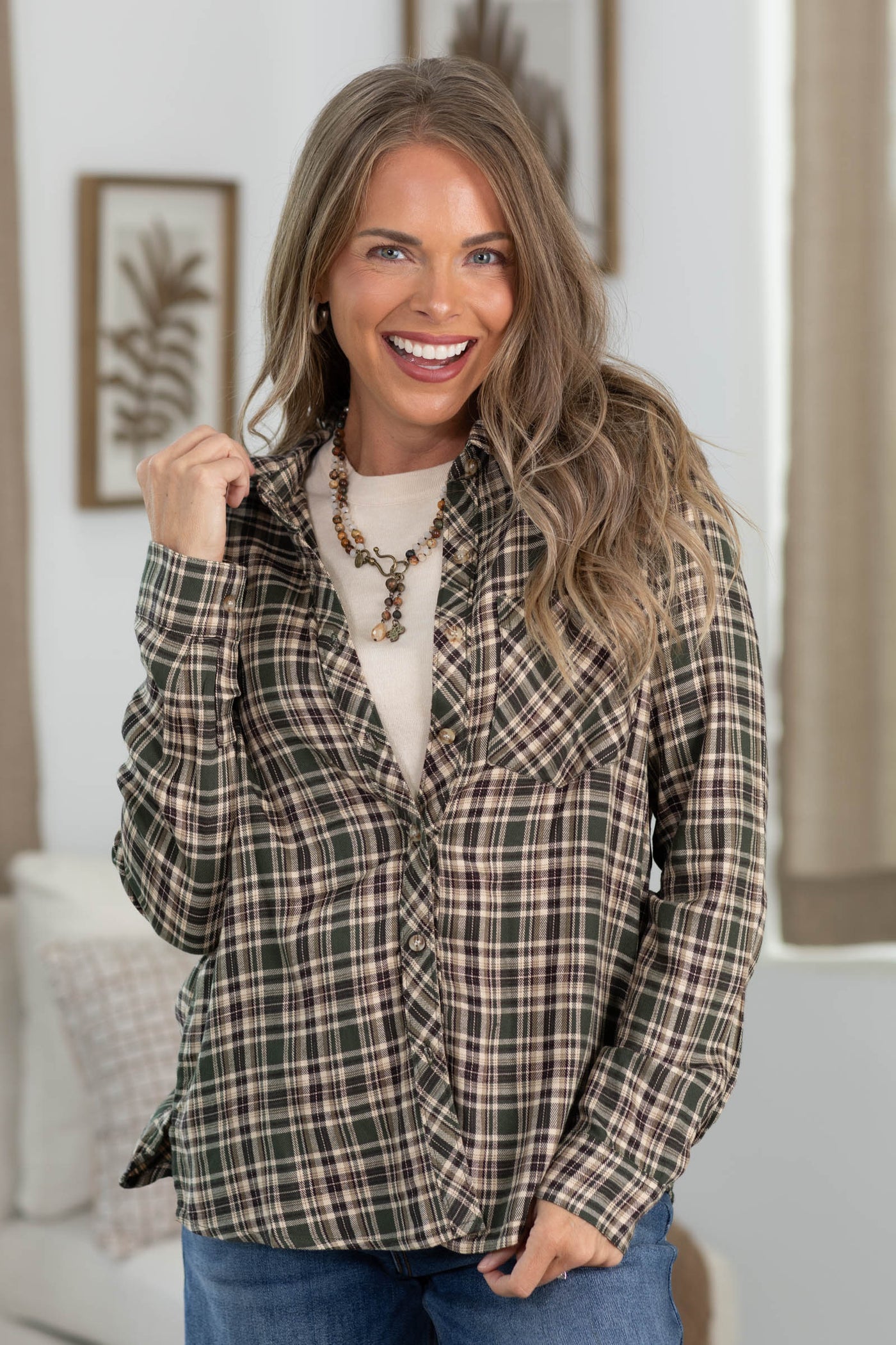 Plaid Flannel Button Up Tops