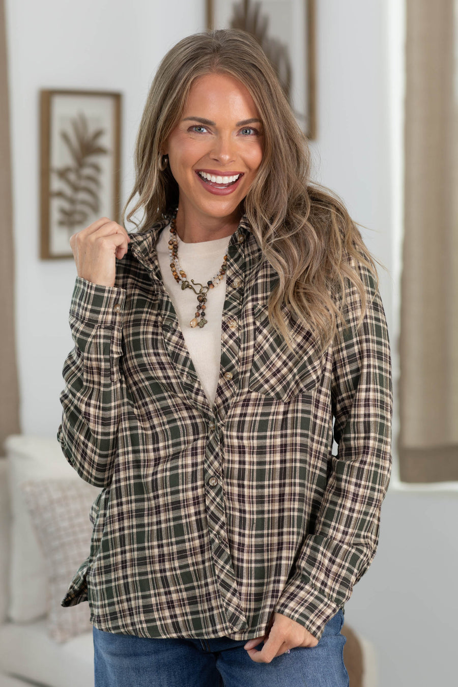Plaid Flannel Button Up Tops