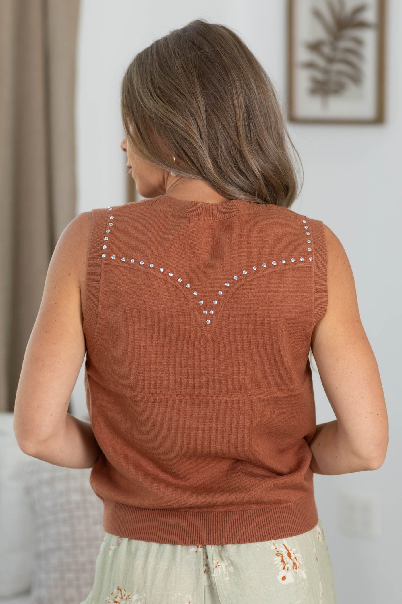 Staccato Stud Trim Scoop Neck Sweater Vest