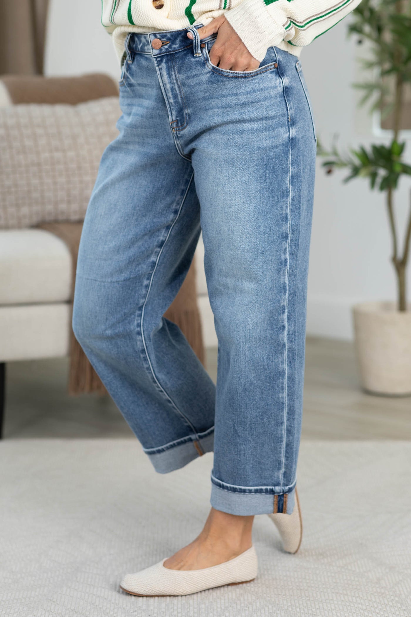 Risen Medium Ankle Boyfriend Turn Up Cuffed Jean