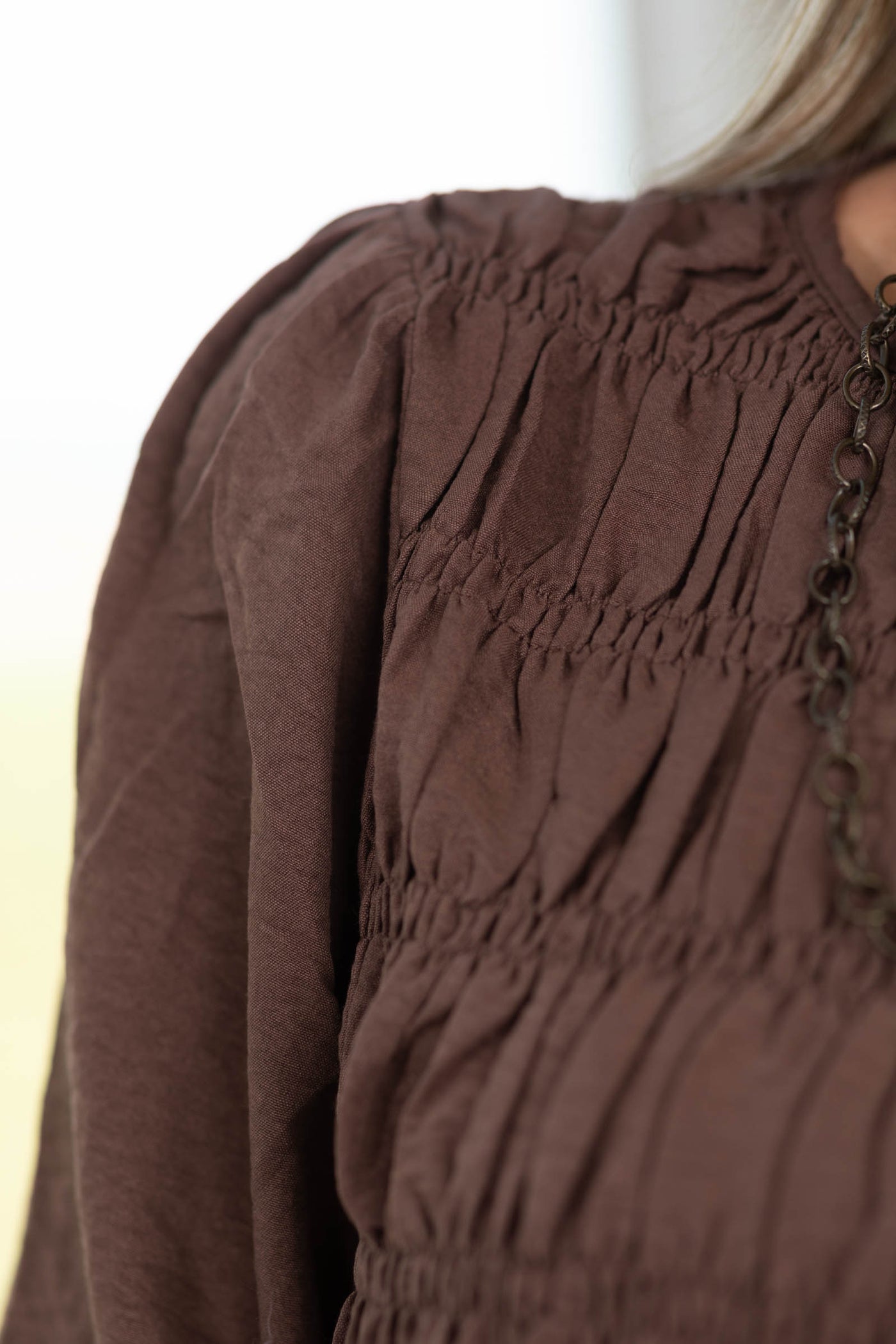 Staccato Smocked Bodice Flared Woven Top