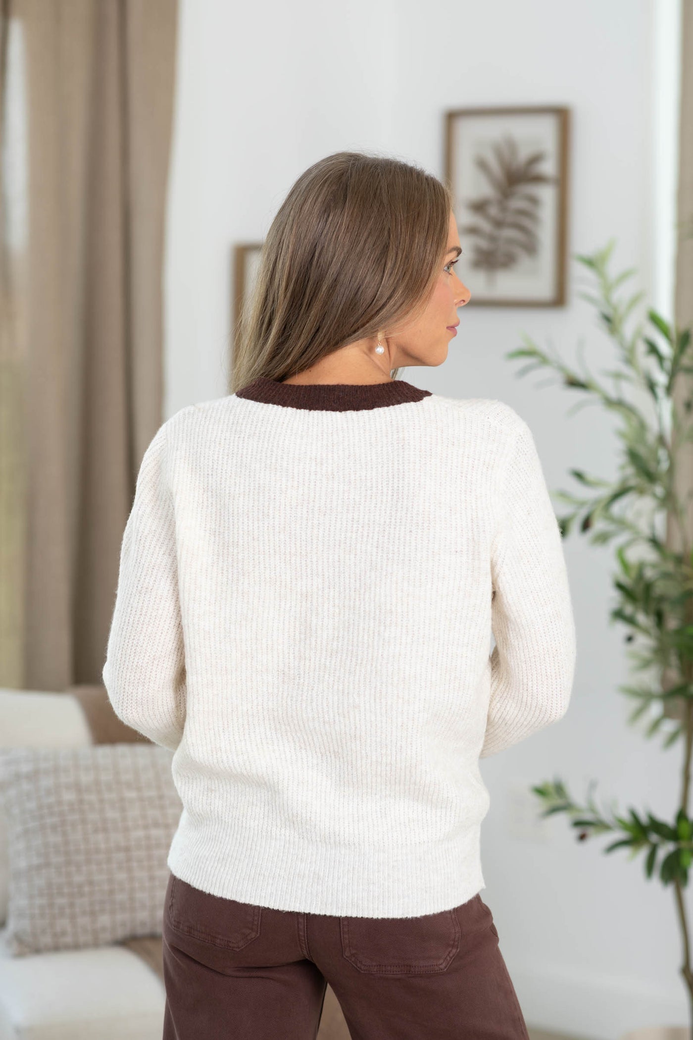 Staccato Oatmeal With Trim And Button Detail Sweater