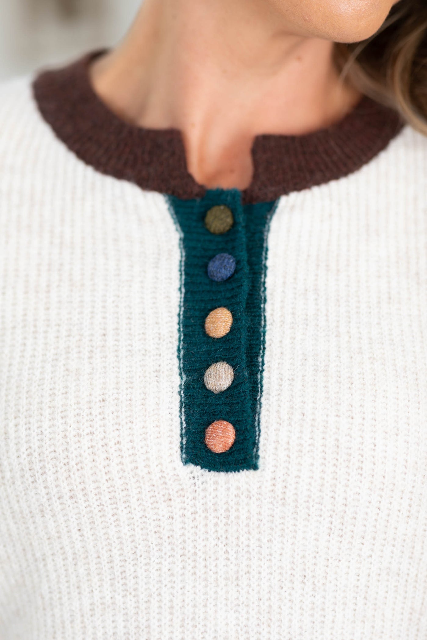 Staccato Oatmeal With Trim And Button Detail Sweater