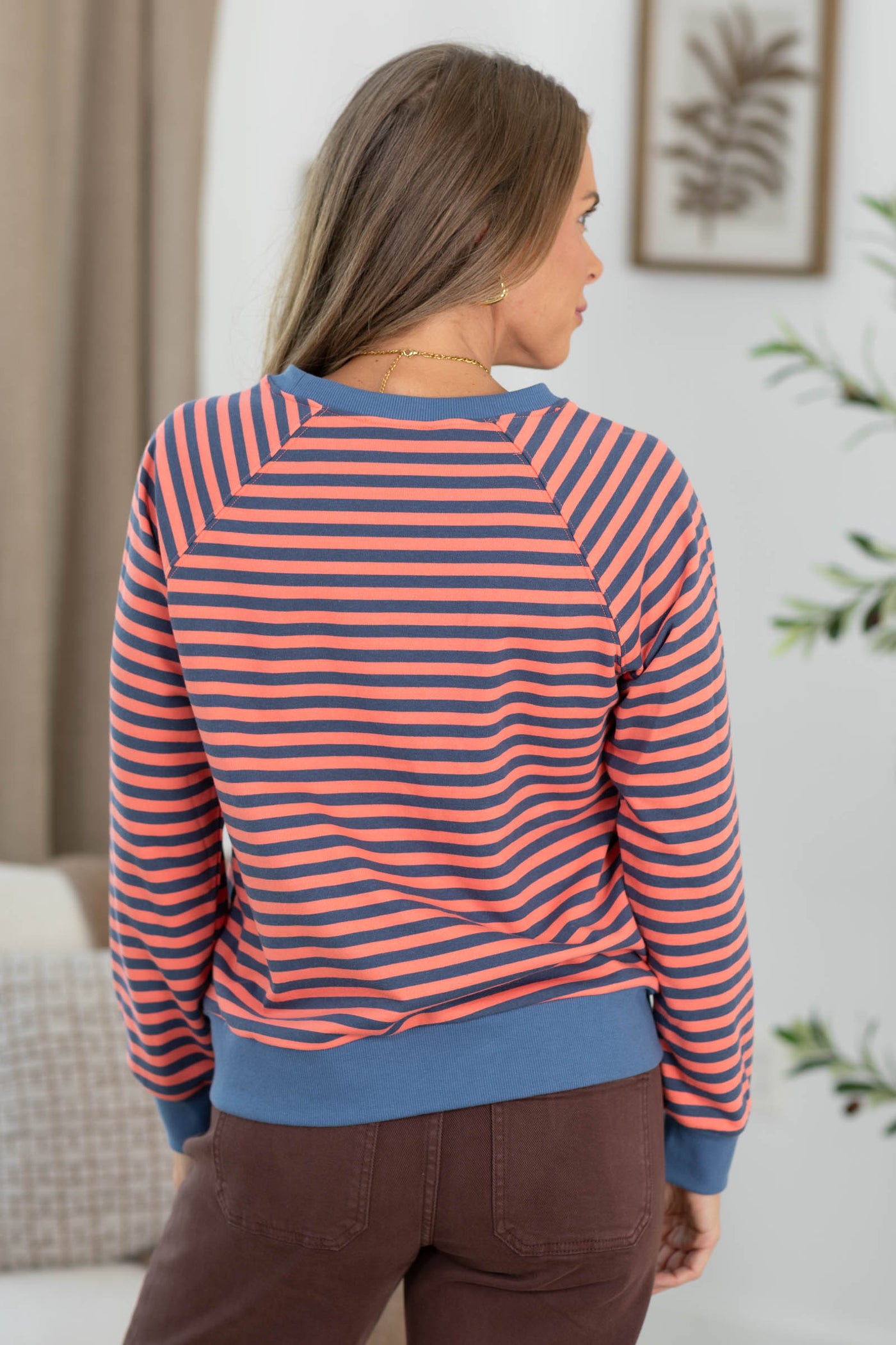 Staccato Contrast Color Detail Stripe Knit Top