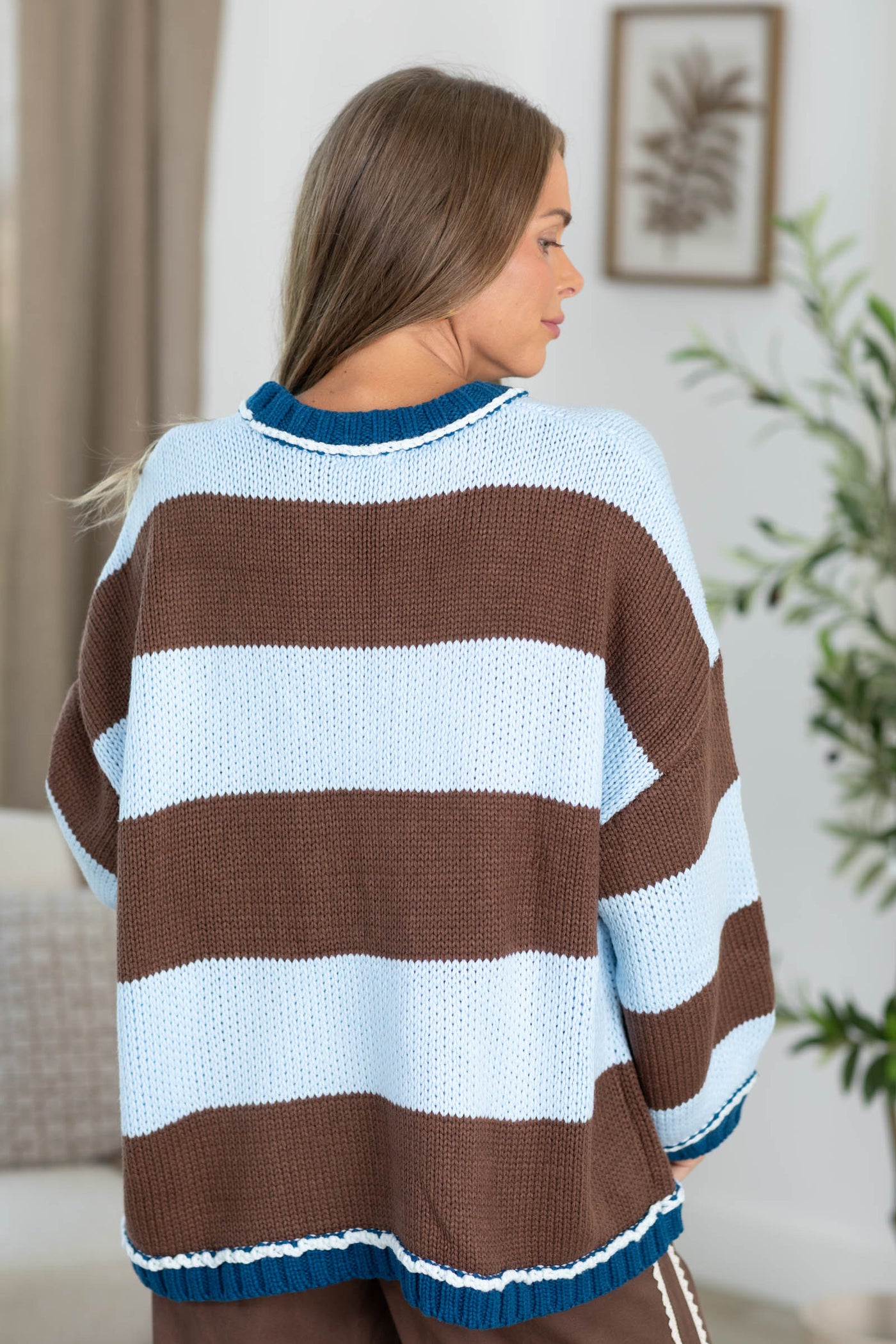 Cotierra Brown And Baby Blue Stripe Sweater