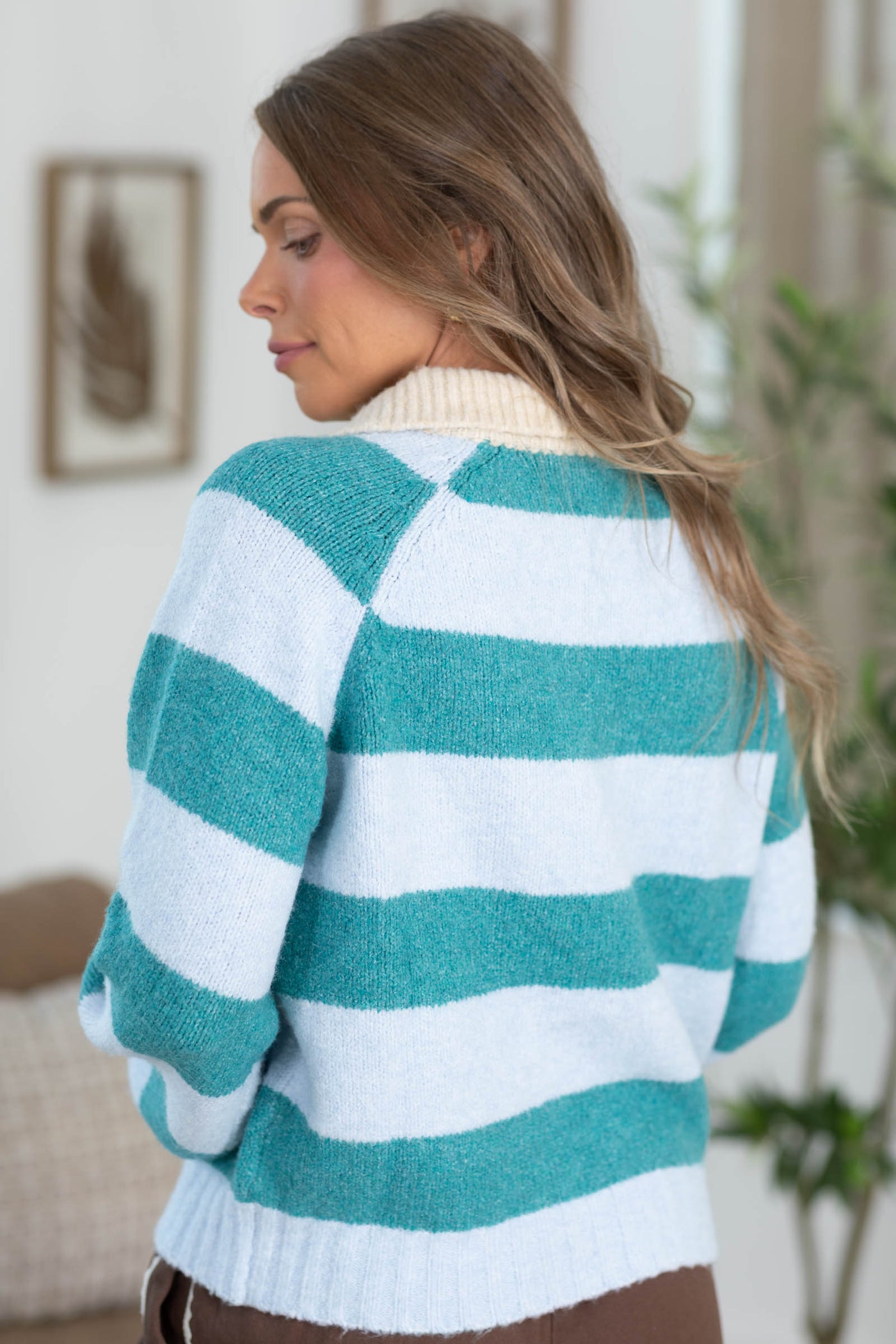 Cotierra Cozy Striped Polo Sweater