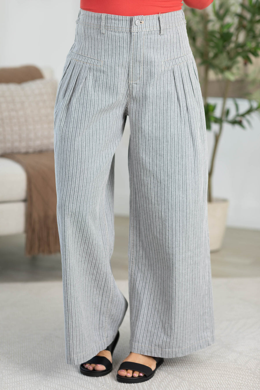 Cotierra Black Stripe Wide Elastic Waist Pants