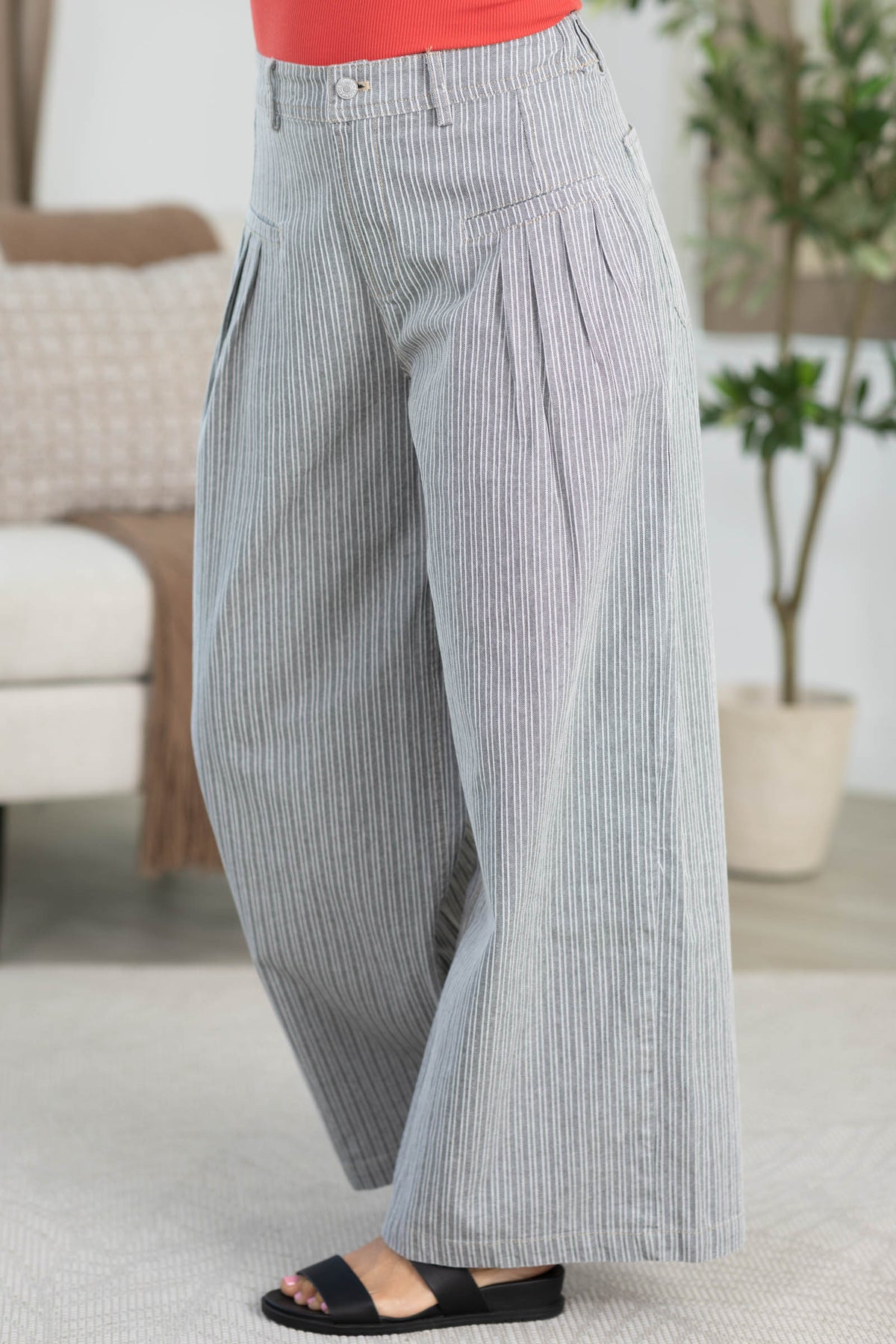 Cotierra Black Stripe Wide Elastic Waist Pants