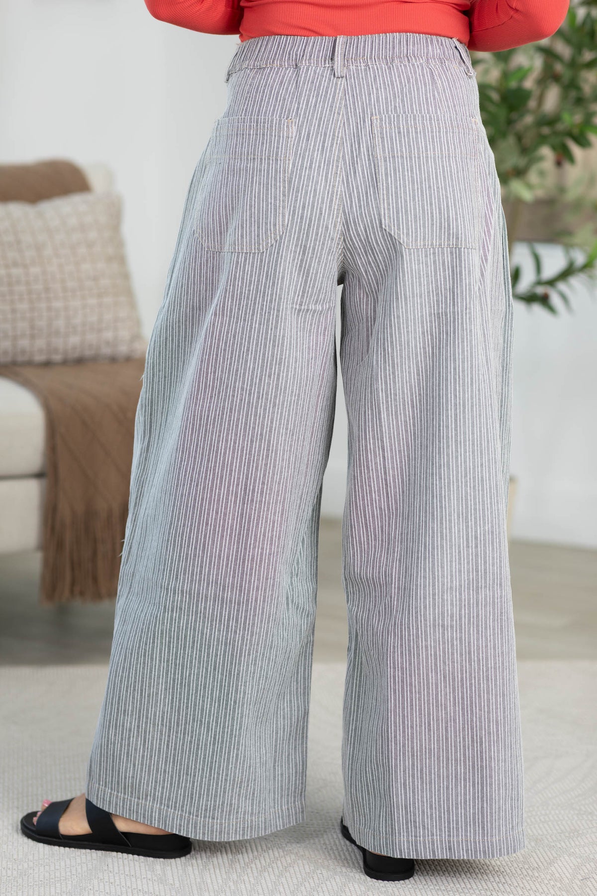 Cotierra Black Stripe Wide Elastic Waist Pants