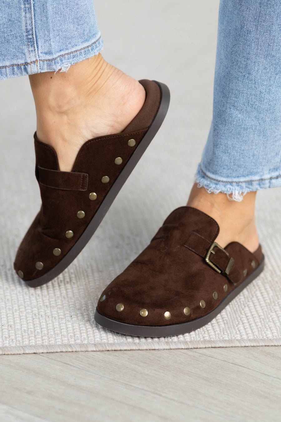 MIA Chocolate Grommet Suede Clog