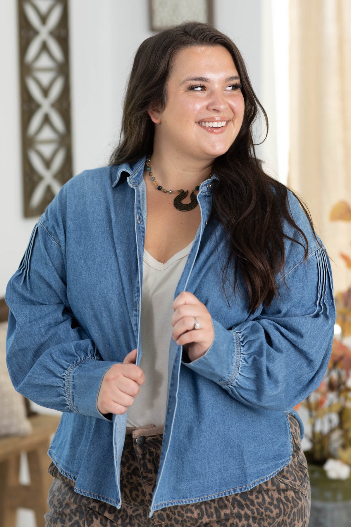 Risen Medium Wash Pintuck Balloon Shirt
