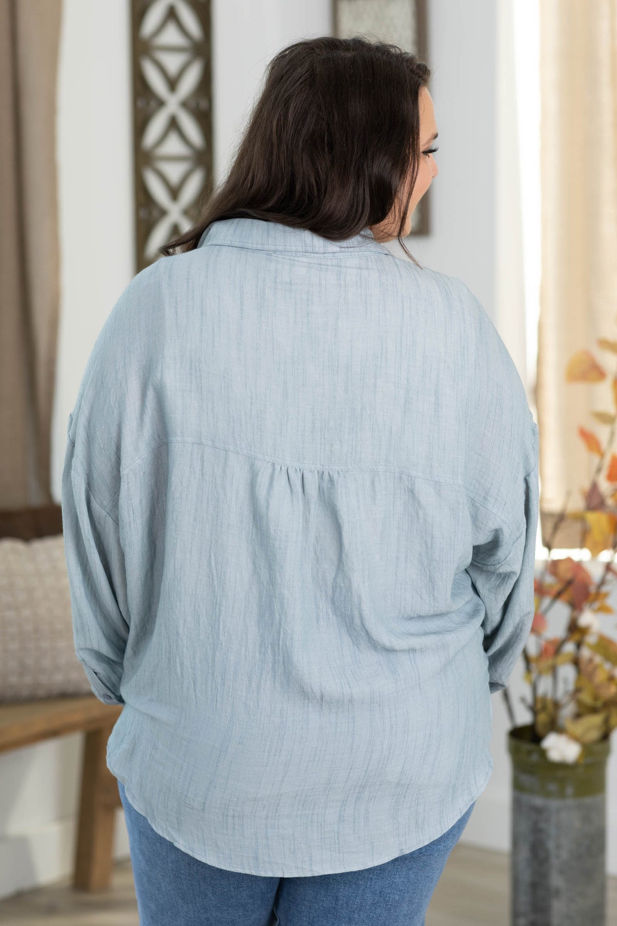 Cotierra Soft Linen Feel Button Up Top