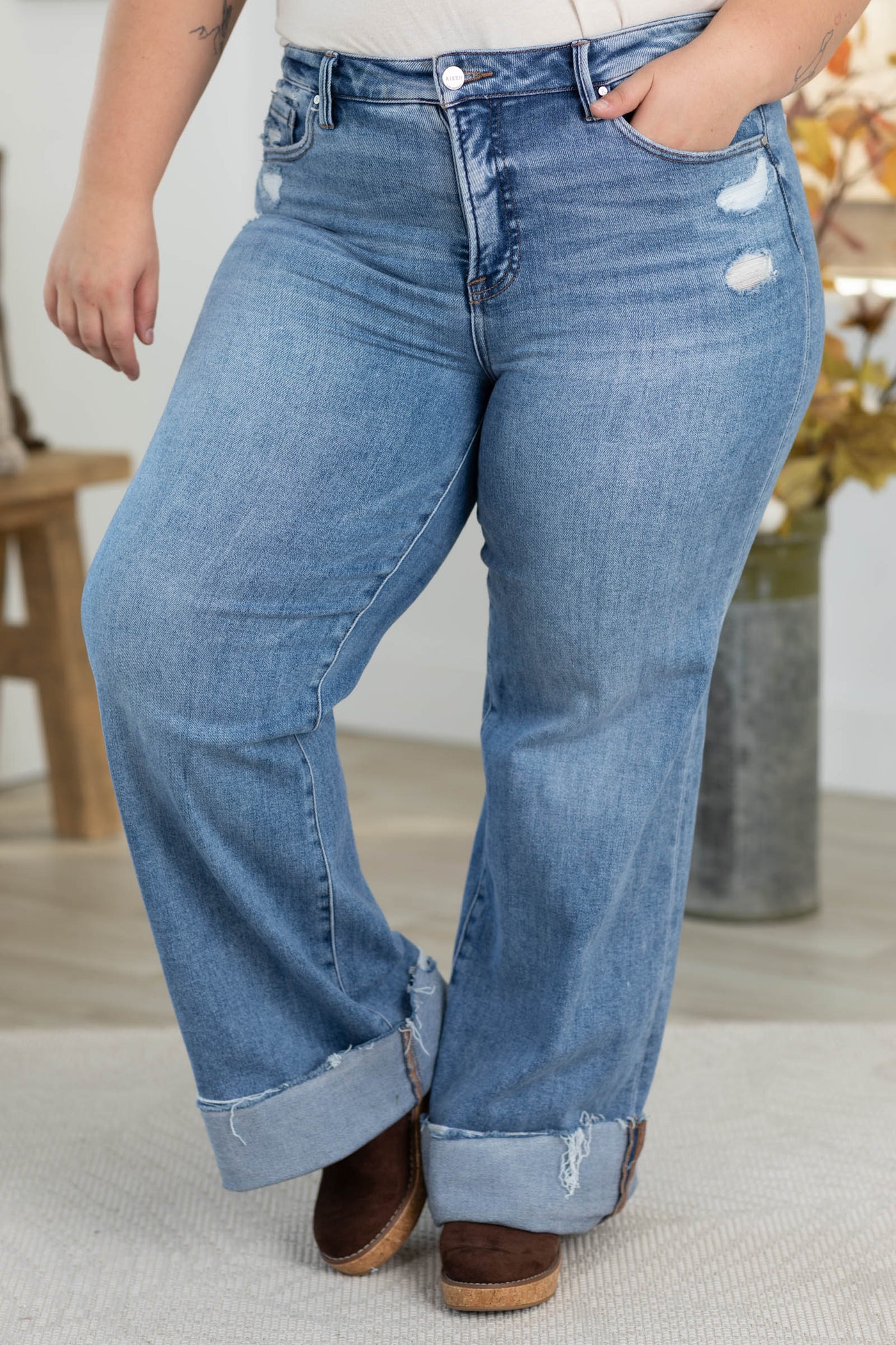 Risen Tummy Control Mid Rise Raw Hem Jean