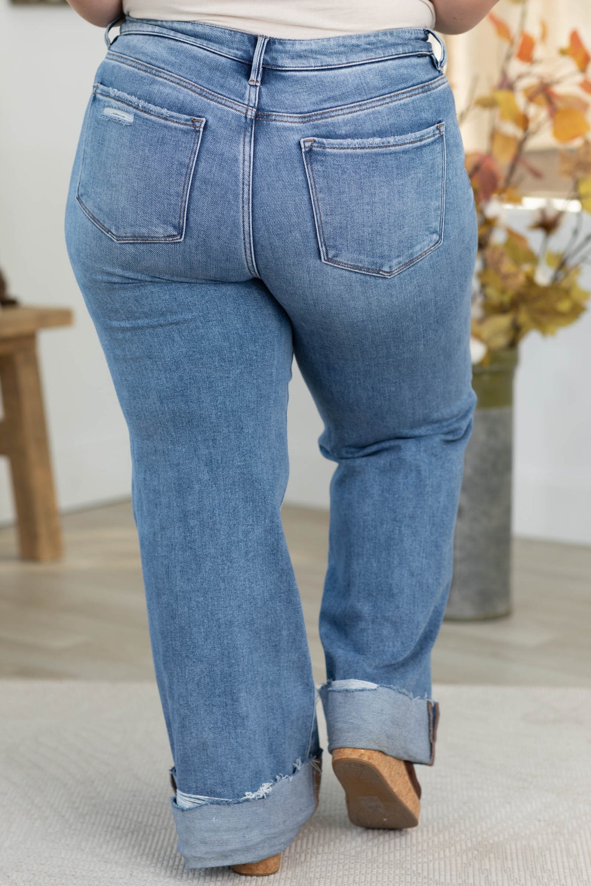 Risen Tummy Control Mid Rise Raw Hem Jean