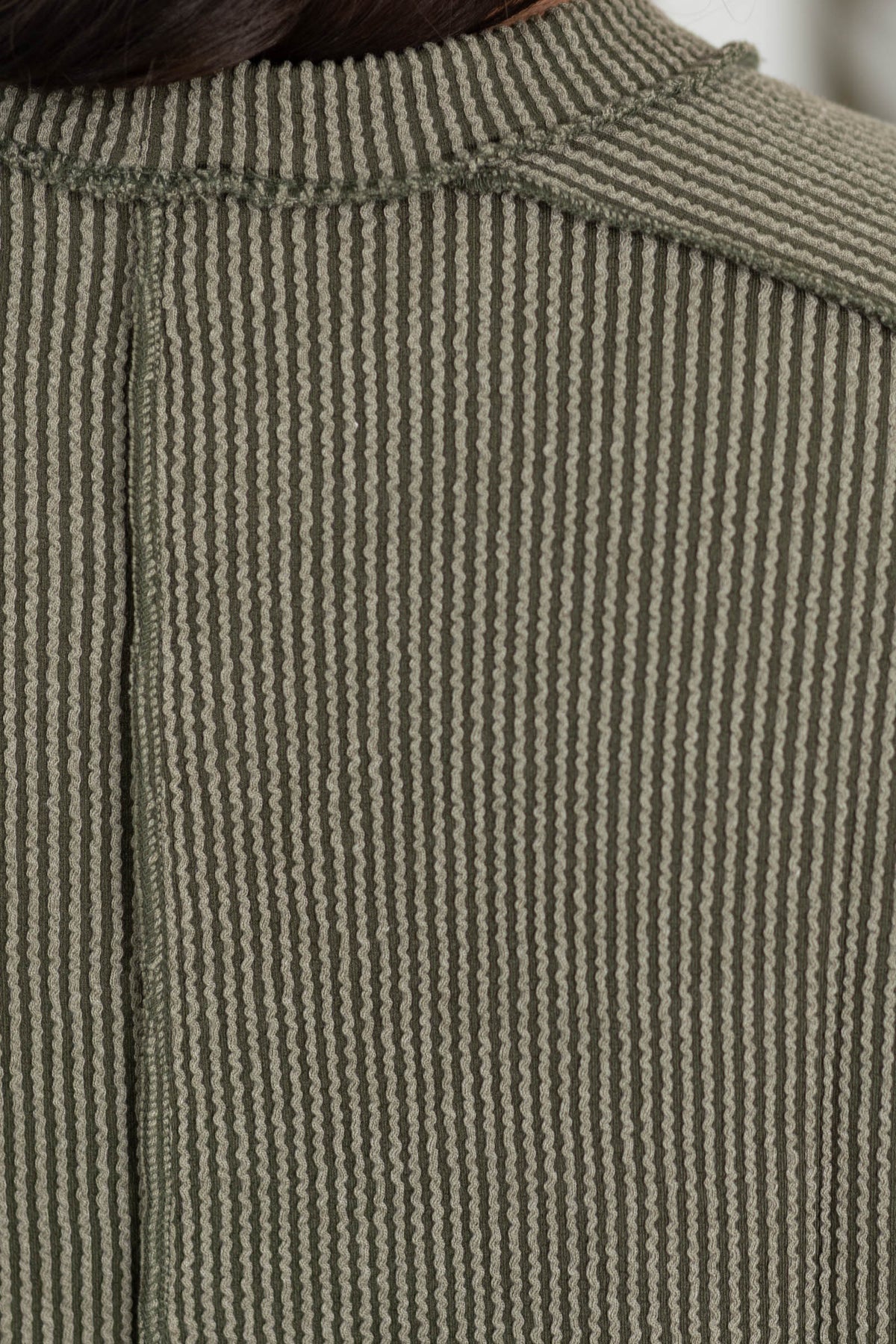 Raised Rib Cuff Sleeve Raw Edge Knit Top