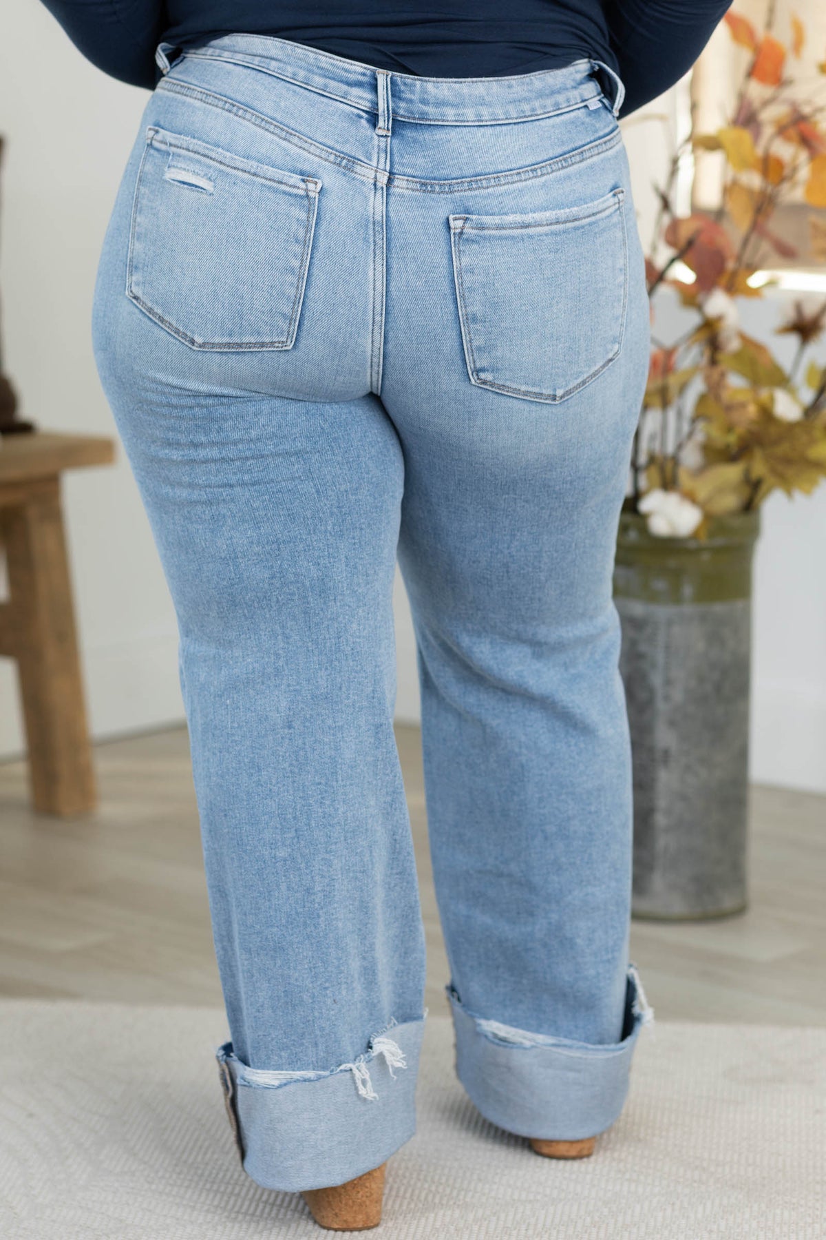 Risen Tummy Control Mid Rise Raw Hem Jean