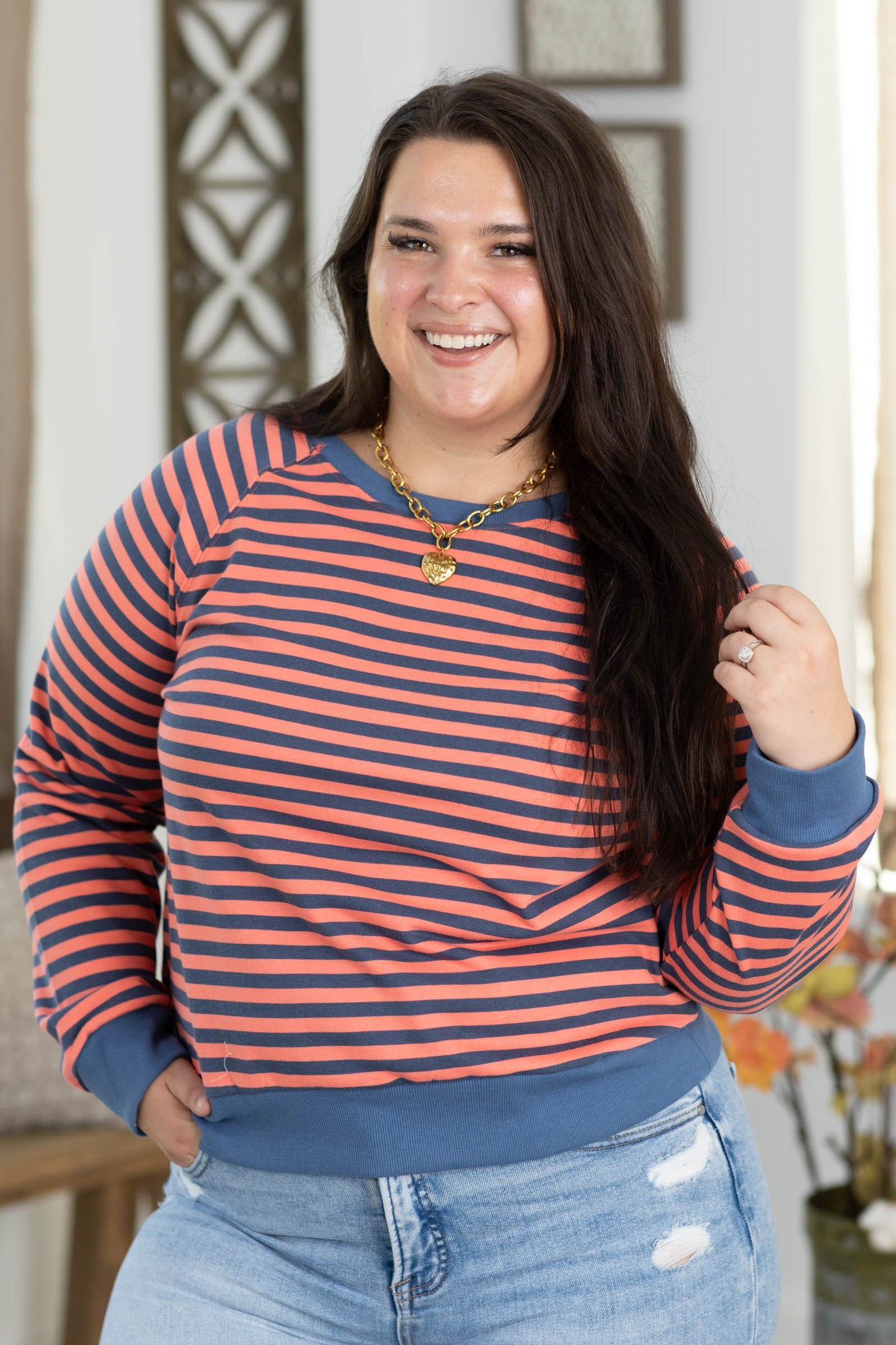 Staccato Contrast Color Detail Stripe Knit Top