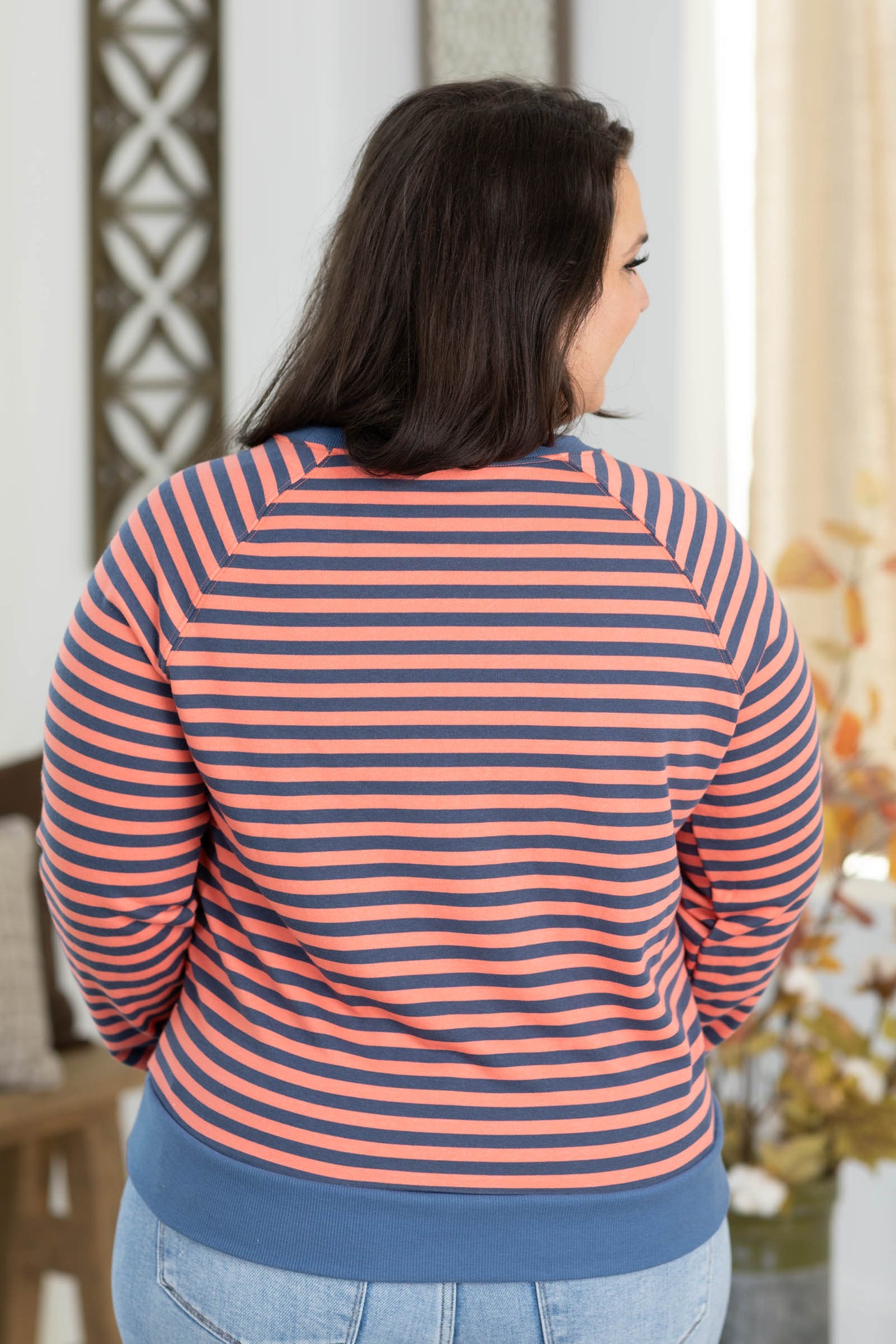 Staccato Contrast Color Detail Stripe Knit Top