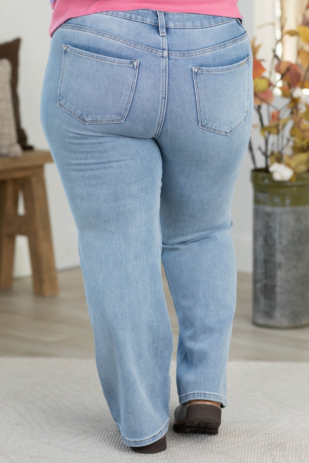 Risen Light Wash Tummy Control Mid Rise Ankle Straight Jean