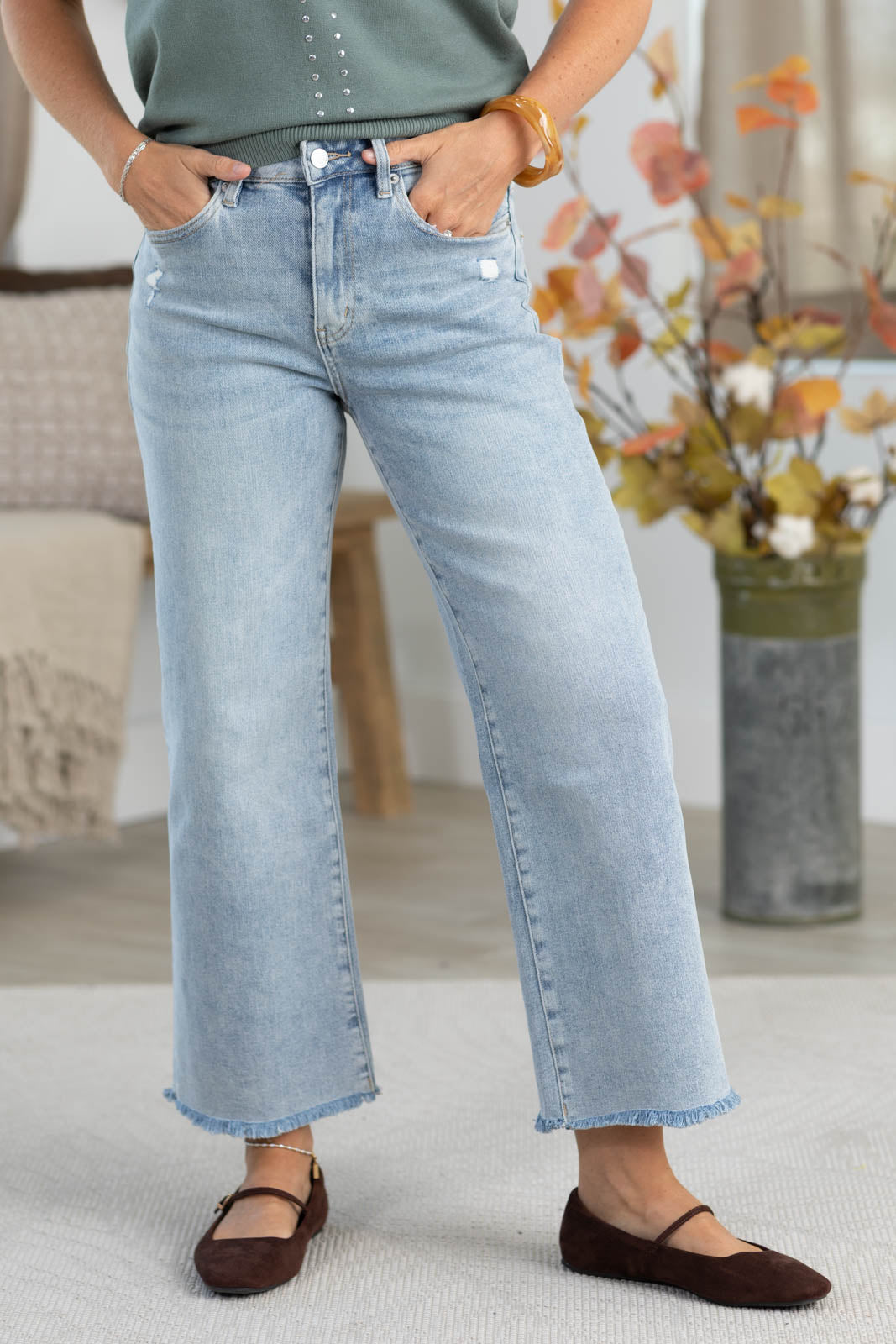 Mica Light Wash High Rise Ankle Wide Leg Jeans