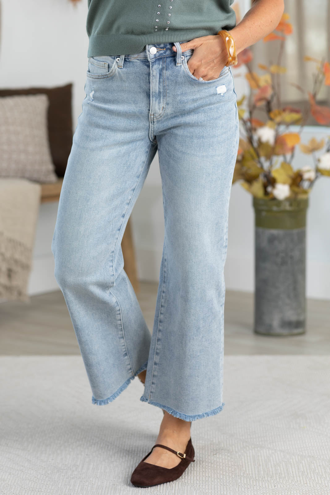 Mica Light Wash High Rise Ankle Wide Leg Jeans