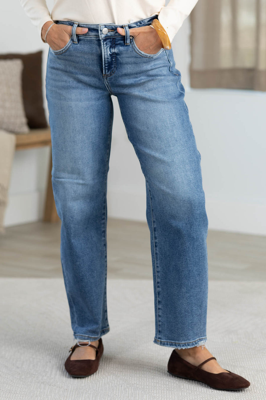 Risen Tummy Control High Rise Slim Barrel Jeans