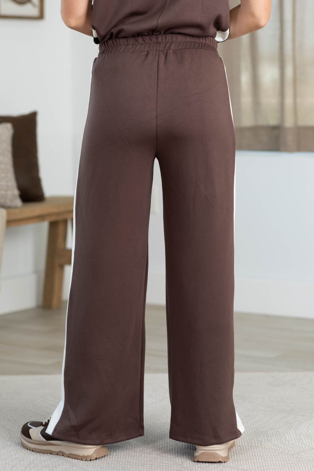 Off Duty Wide Leg Scuba Pants With Track Stripe by Filly Flair