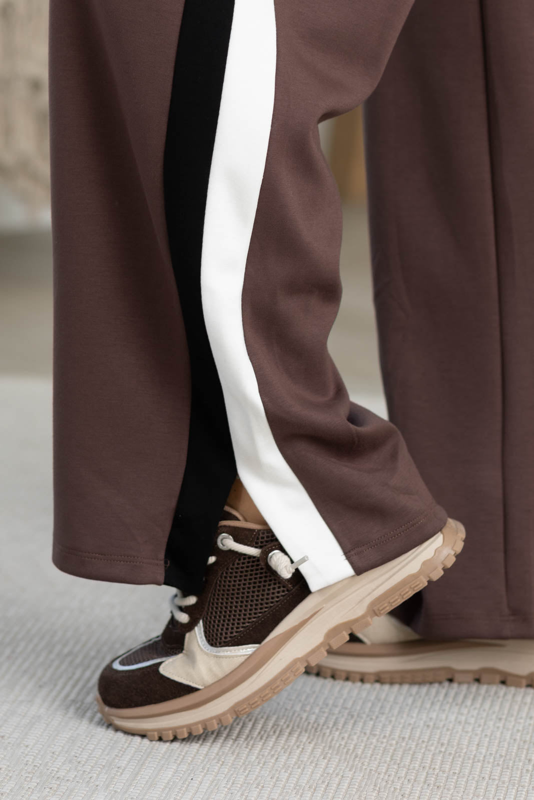 Off Duty Wide Leg Scuba Pants With Track Stripe by Filly Flair