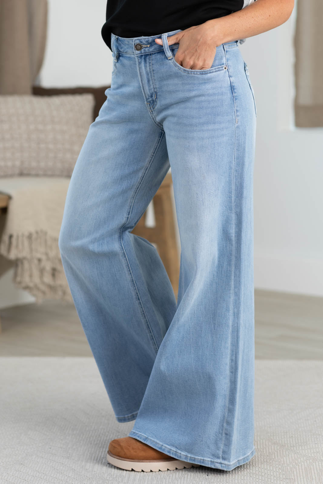 Mica Light Wash Mid Rise Wide Leg Baggy Fit Jean