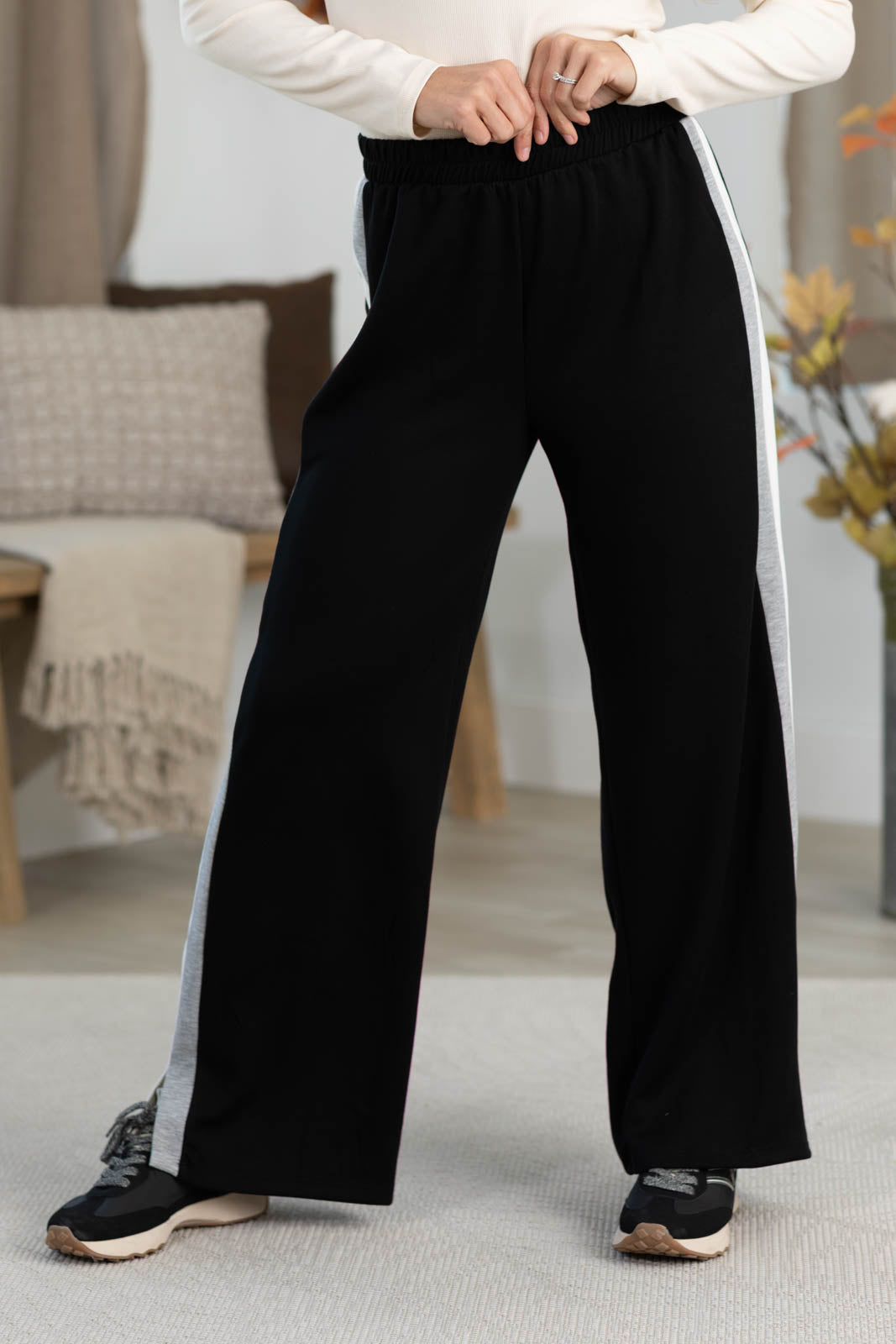 Off Duty Wide Leg Scuba Pants With Track Stripe by Filly Flair