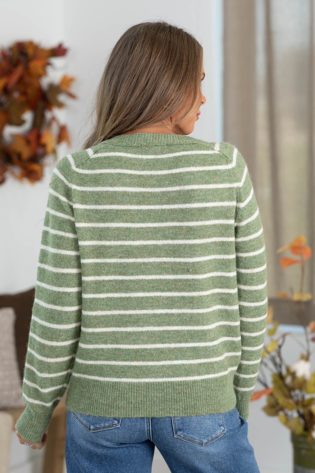 Staccato Half Button Sweater Top With Stripes